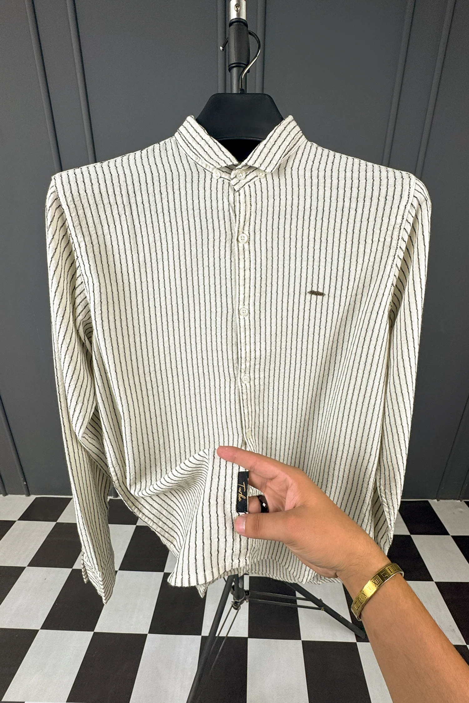 Turbo Lining Check Creation Long Sleeve Cotton Casual Shirt - Image 5