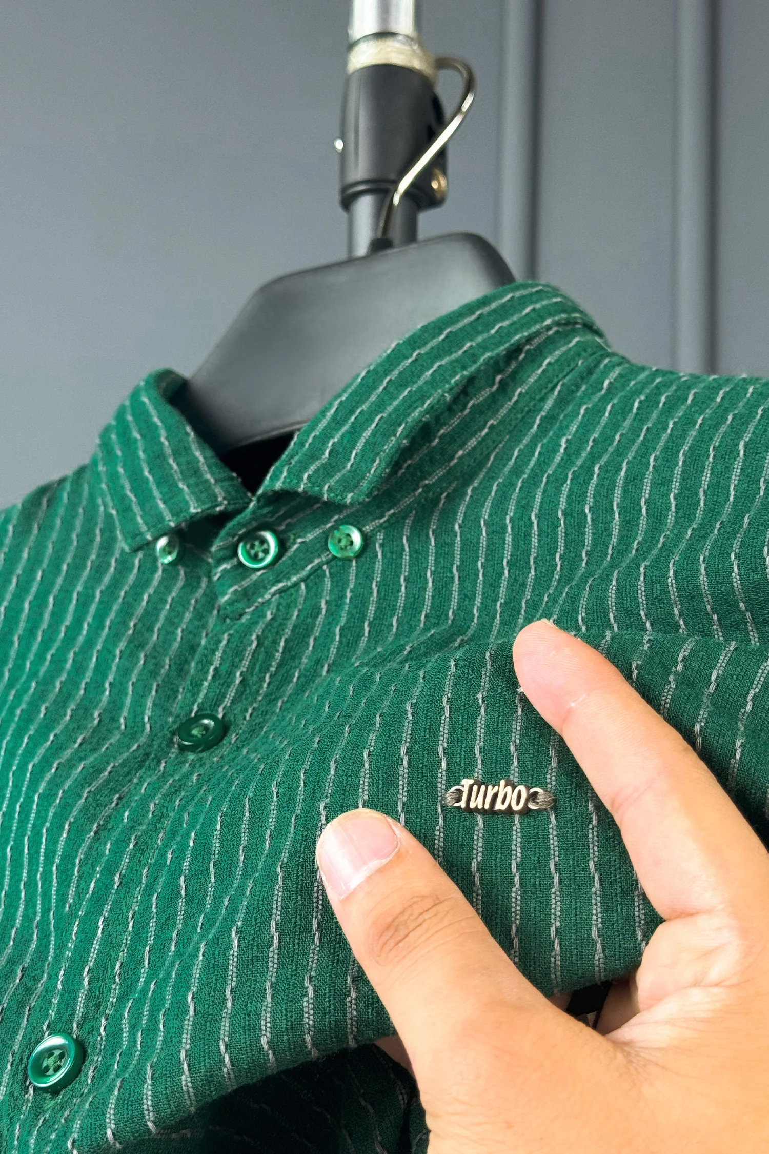 Turbo Lining Check Creation Long Sleeve Cotton Casual Shirt