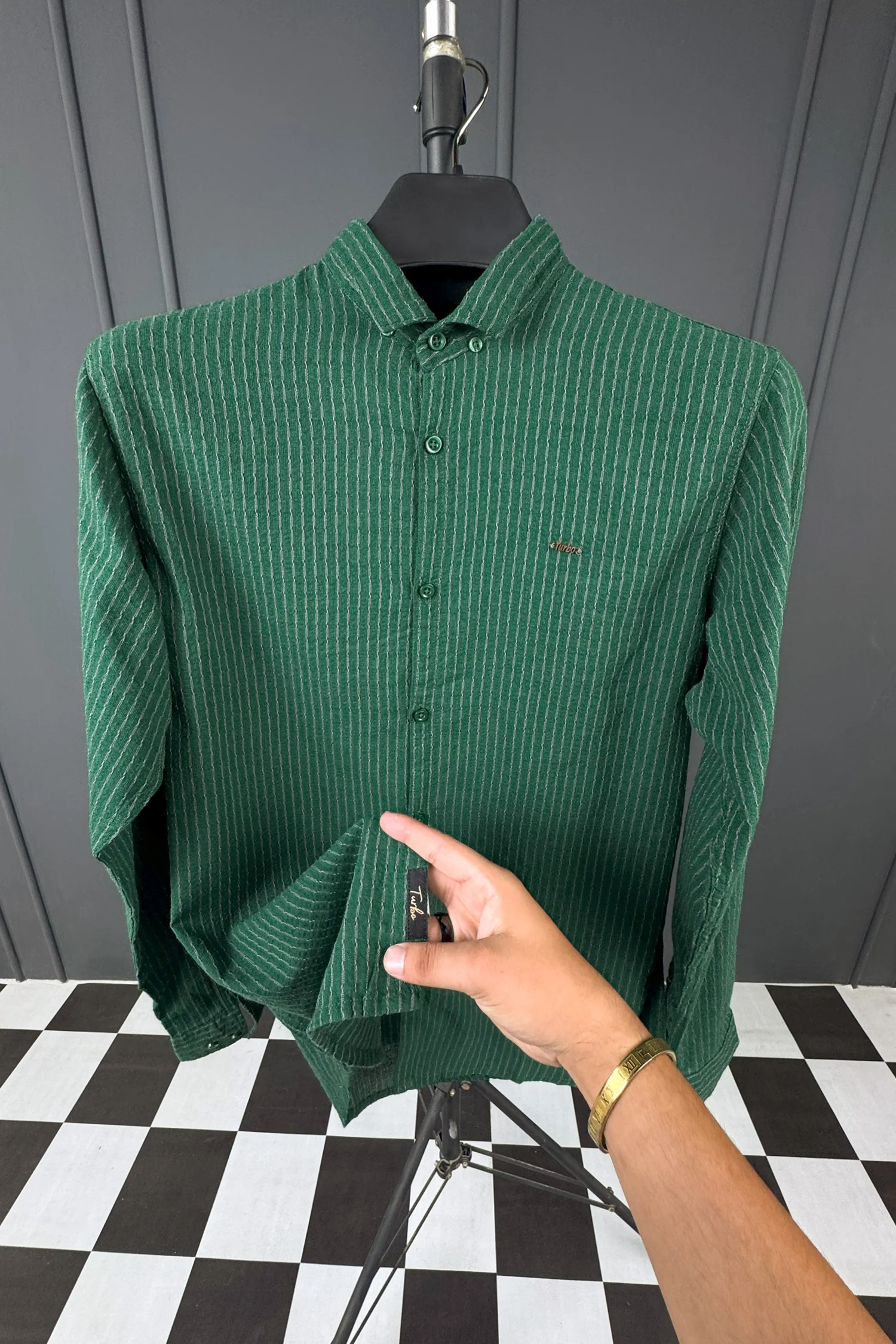 Turbo Lining Check Creation Long Sleeve Cotton Casual Shirt - Image 2