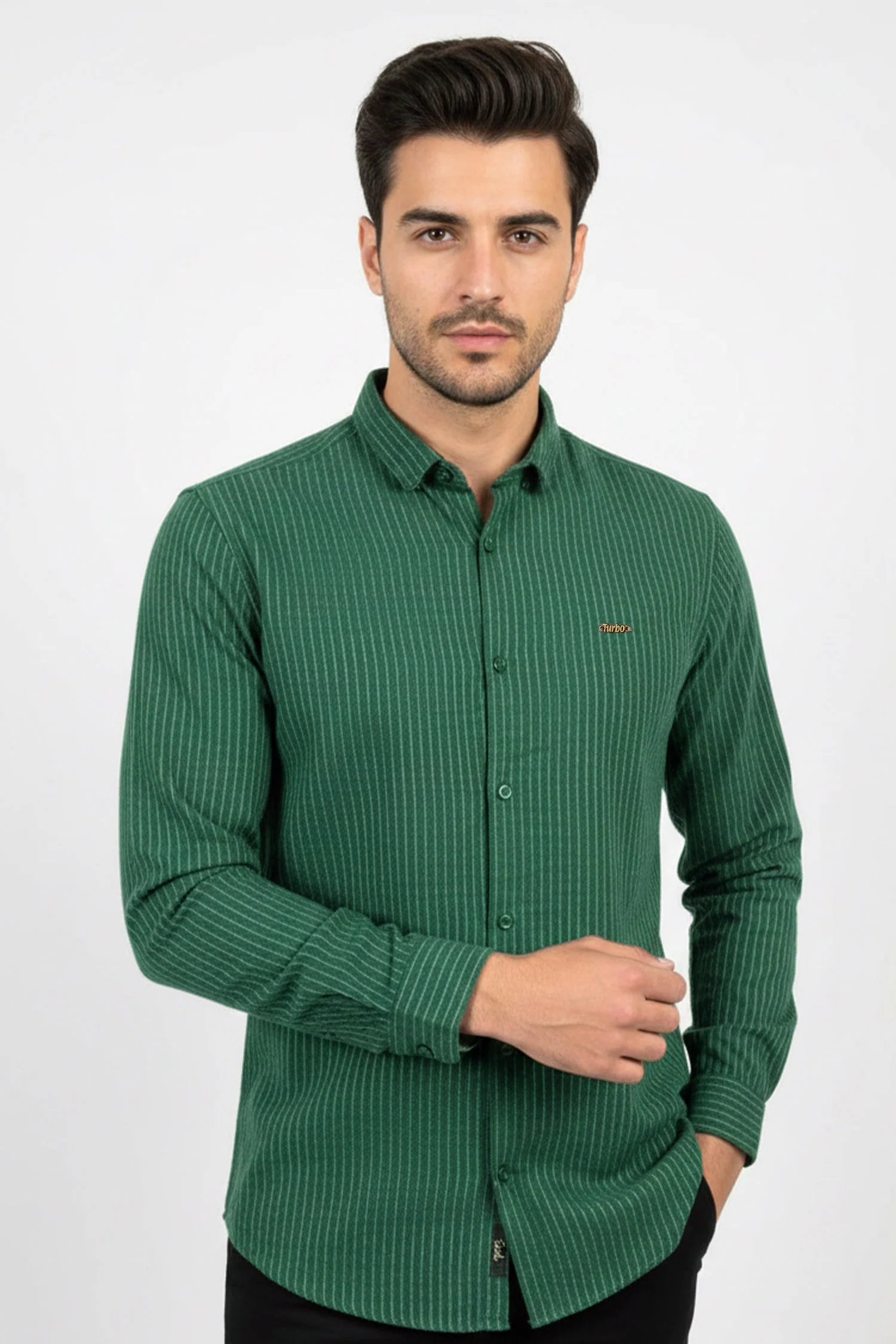 Turbo Lining Check Creation Long Sleeve Cotton Casual Shirt - Image 3