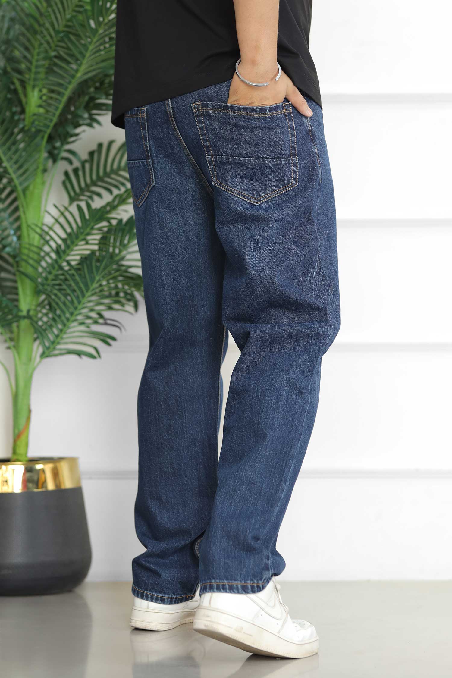 Turbo Loose Fit Relaxed Denim Jeans In Navy Blue - Image 3