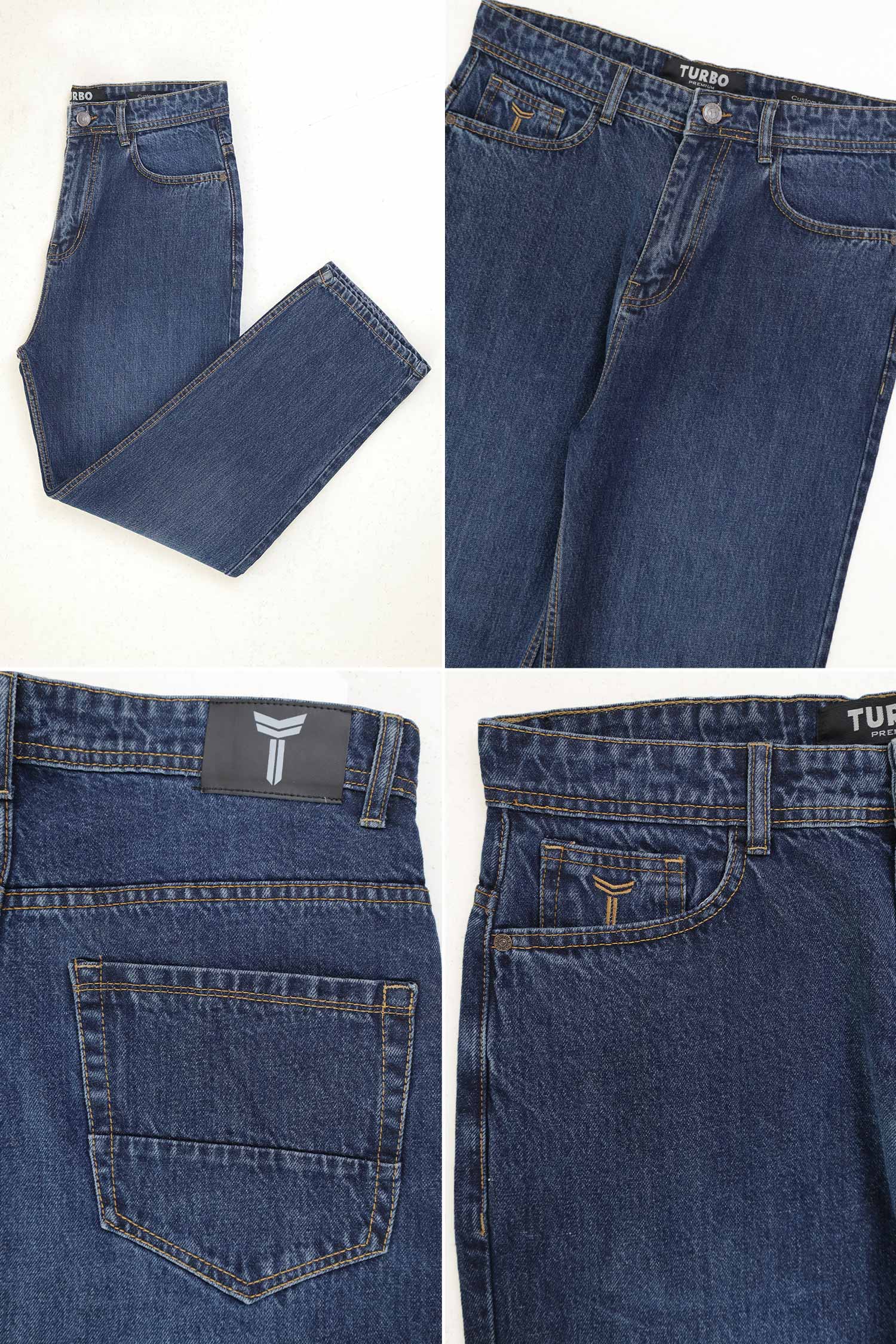 Turbo Loose Fit Relaxed Denim Jeans In Navy Blue - Image 4