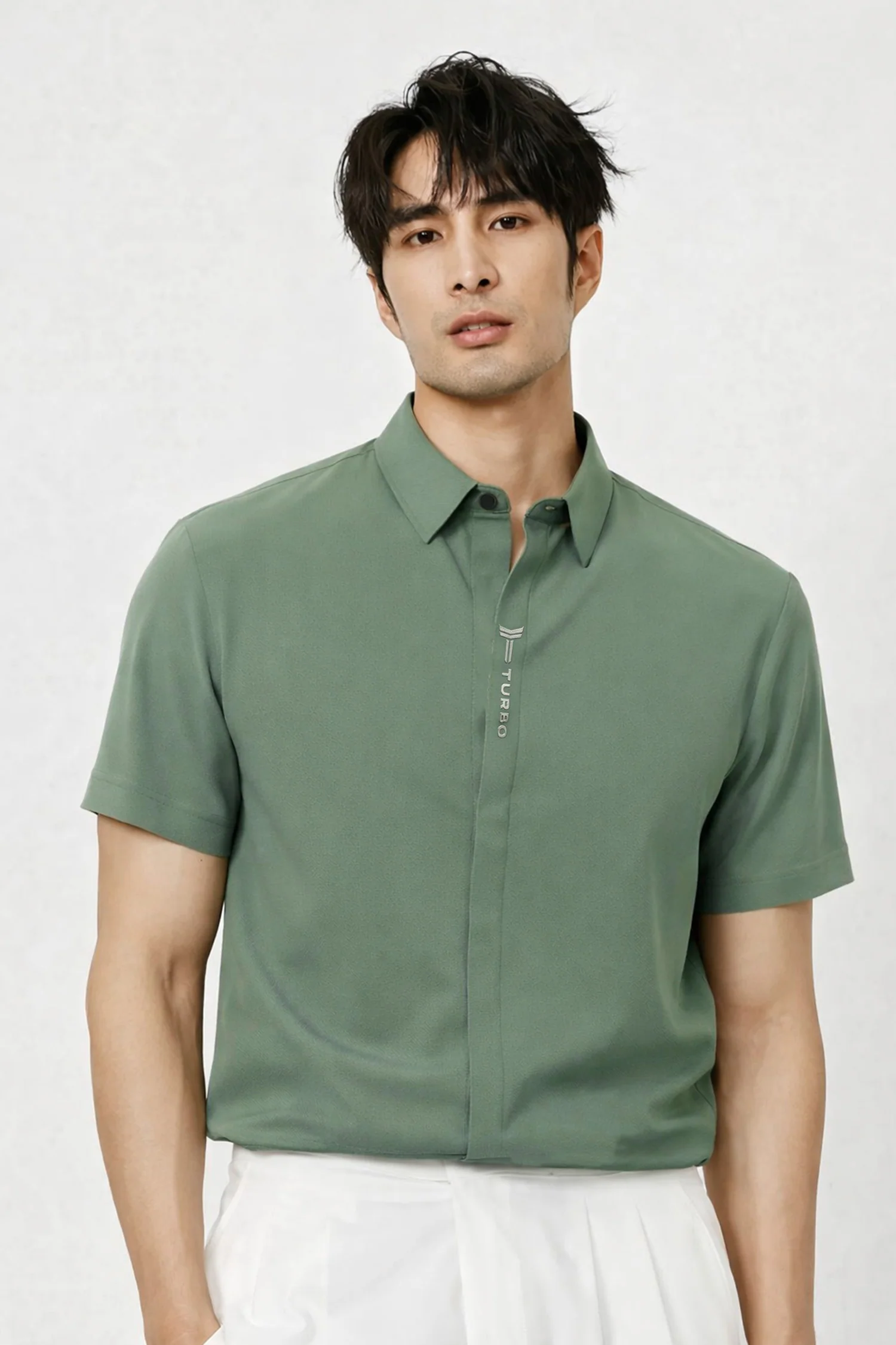 Turbo Luxury Textured Summer Casual Shirt In Light Green