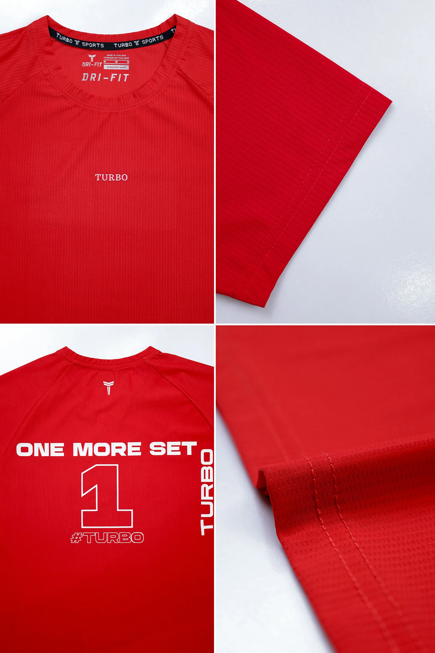 Turbo 'Men's One More Set' Drop Shoulder Dry-Fit Tee In Red - Image 4