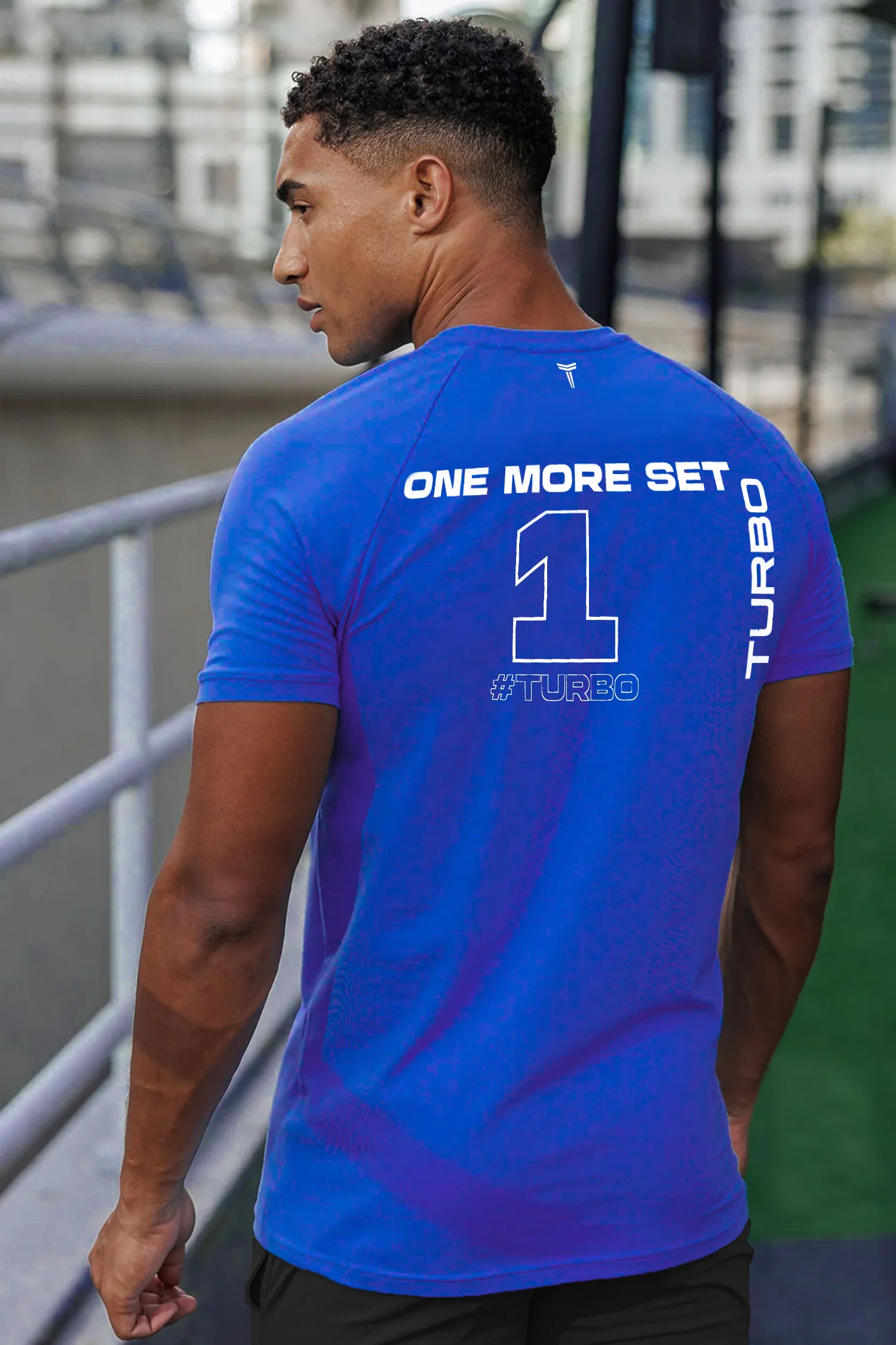 Turbo 'Men's One More Set' Drop Shoulder Dry-Fit Tee In Royal Blue