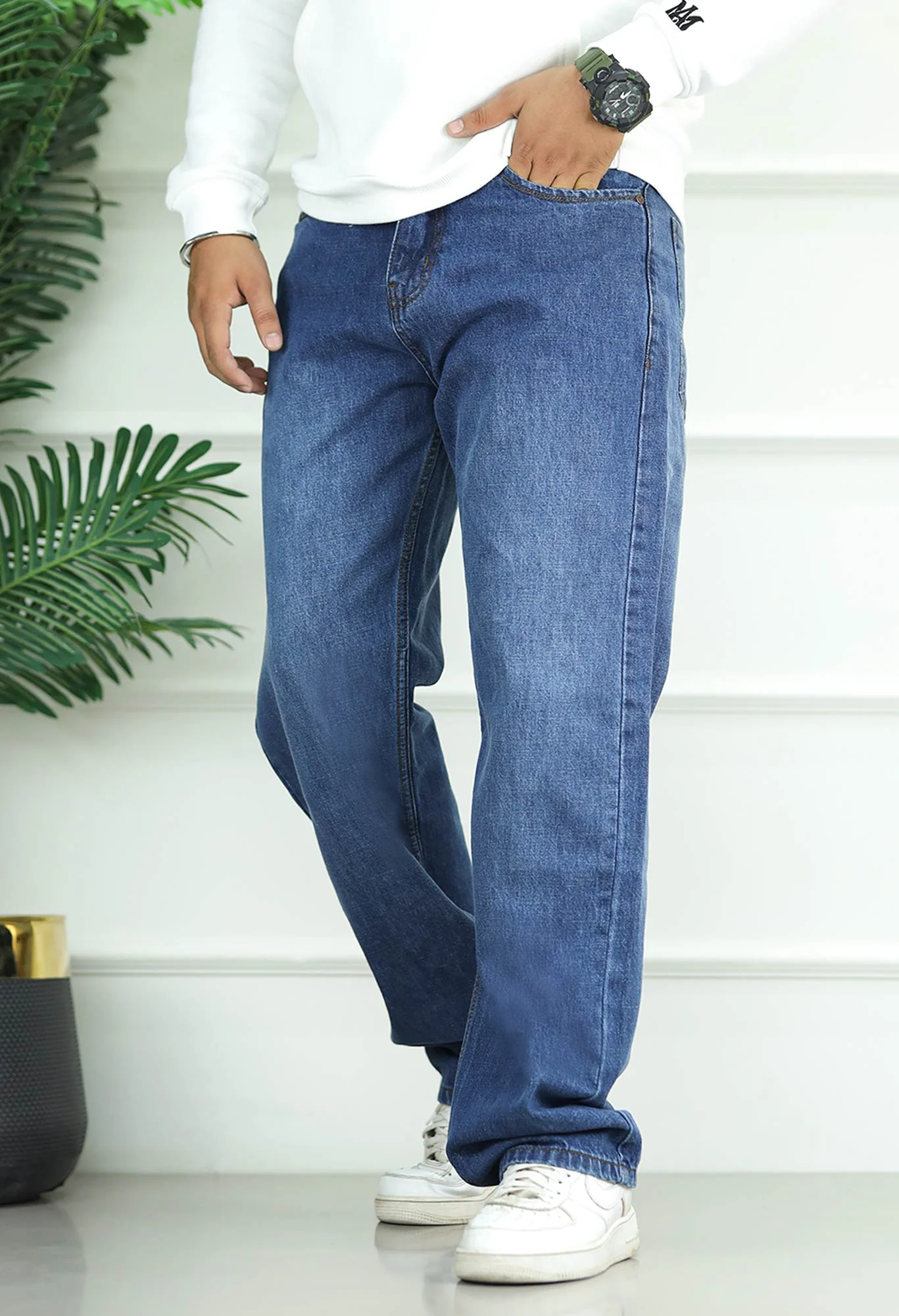Turbo Denim Men's Iconic Baggy Jeans In Navy Blue - Image 4