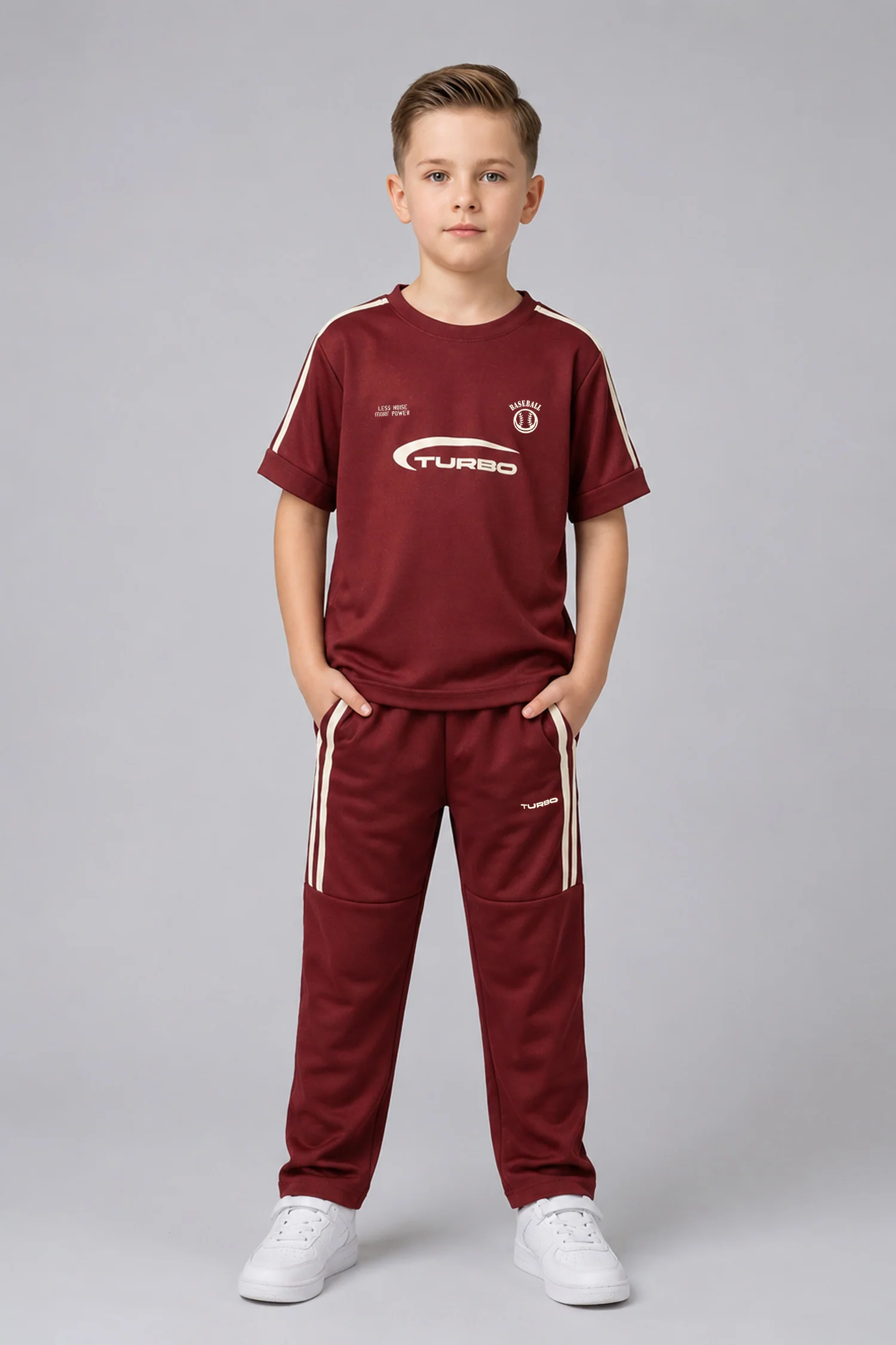 Turbo Micro Stretch Younger Kids Co-Ord Set In Maroon
