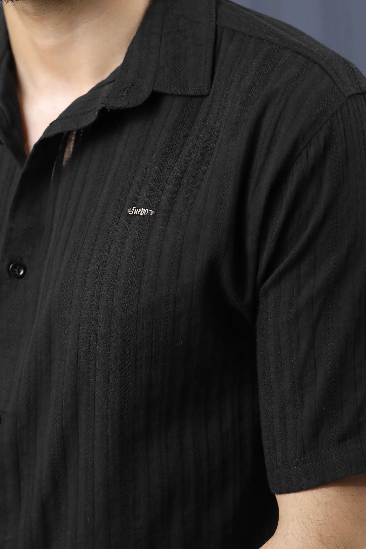 Turbo Minimalist Design Half Sleeve Casual Shirt In Black - Image 3