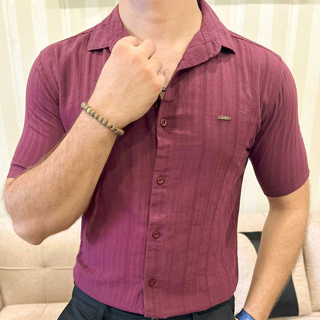Turbo Minimalist Design Half Sleeve Casual Shirt In Plum - Image 2