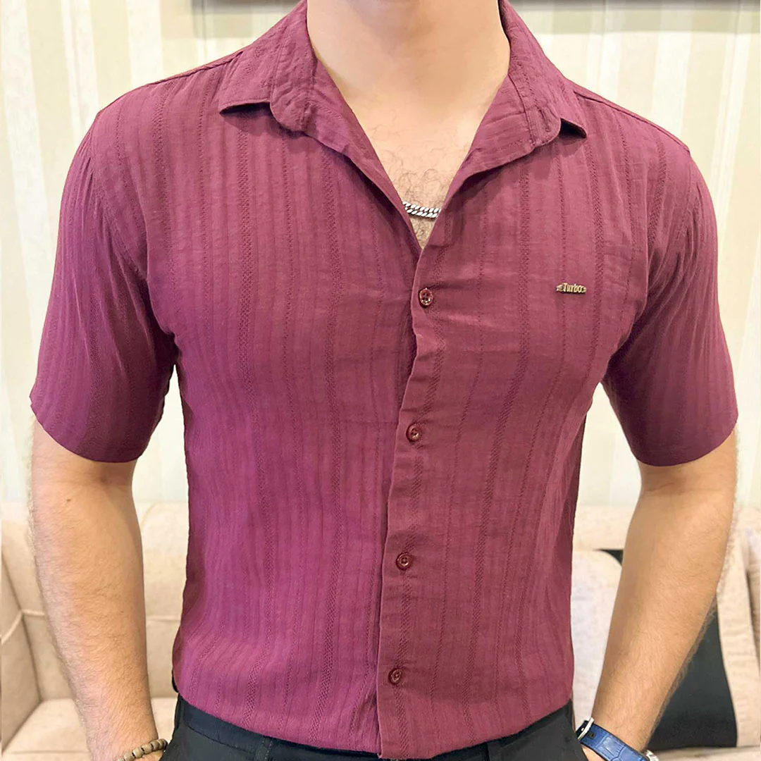 Turbo Minimalist Design Half Sleeve Casual Shirt In Plum - Image 3
