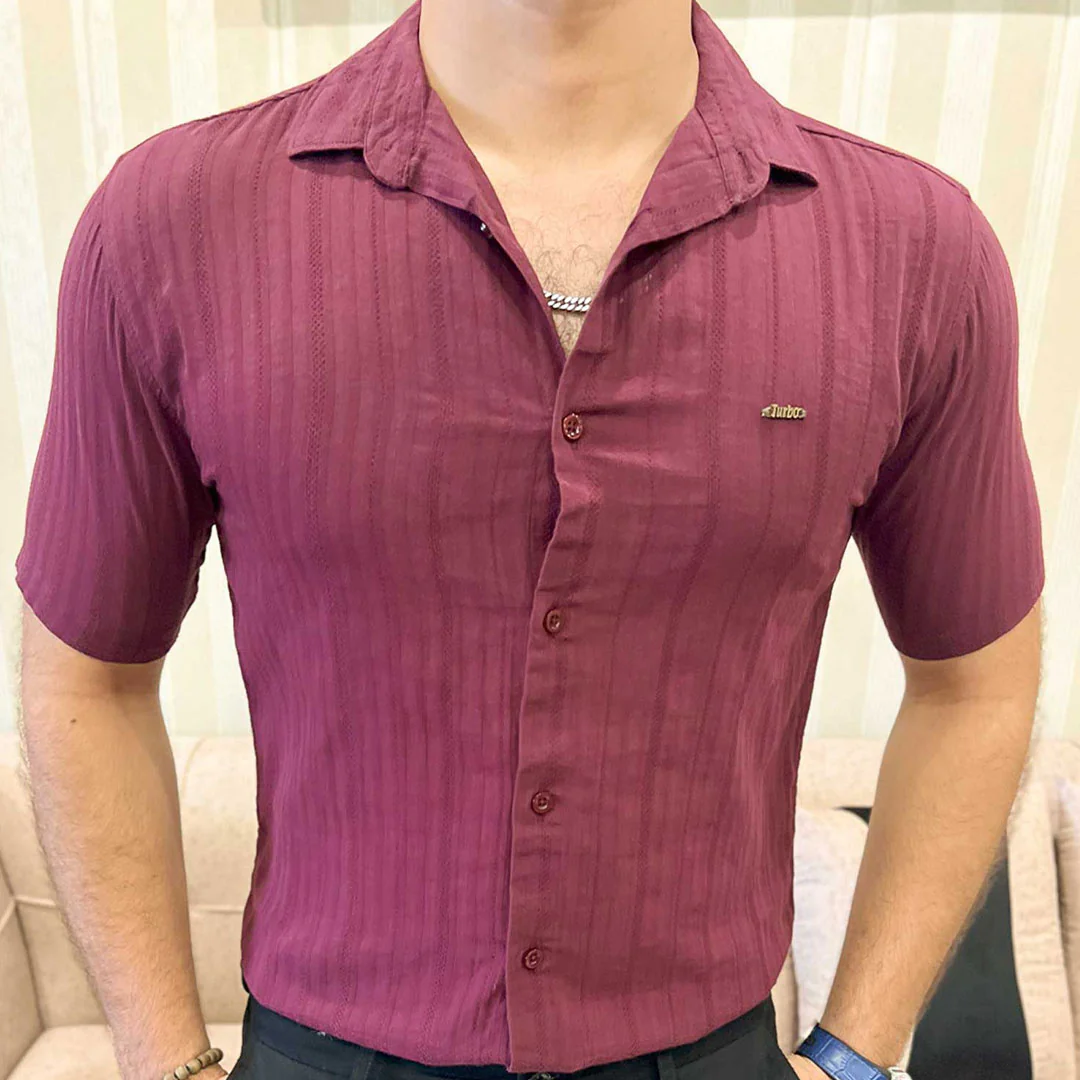 Turbo Minimalist Design Half Sleeve Casual Shirt In Plum - Image 5