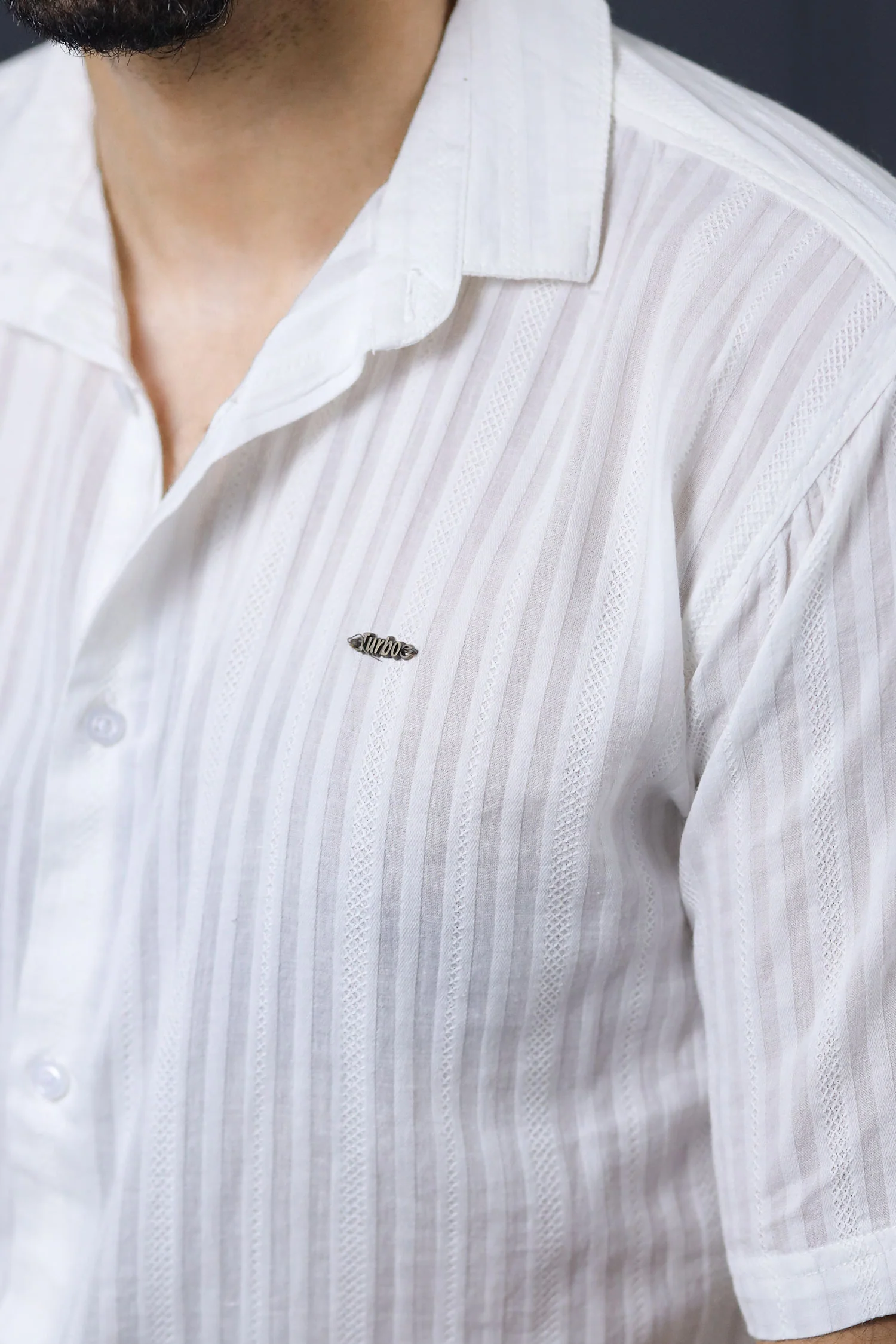 Turbo Minimalist Design Half Sleeve Casual Shirt In White - Image 3