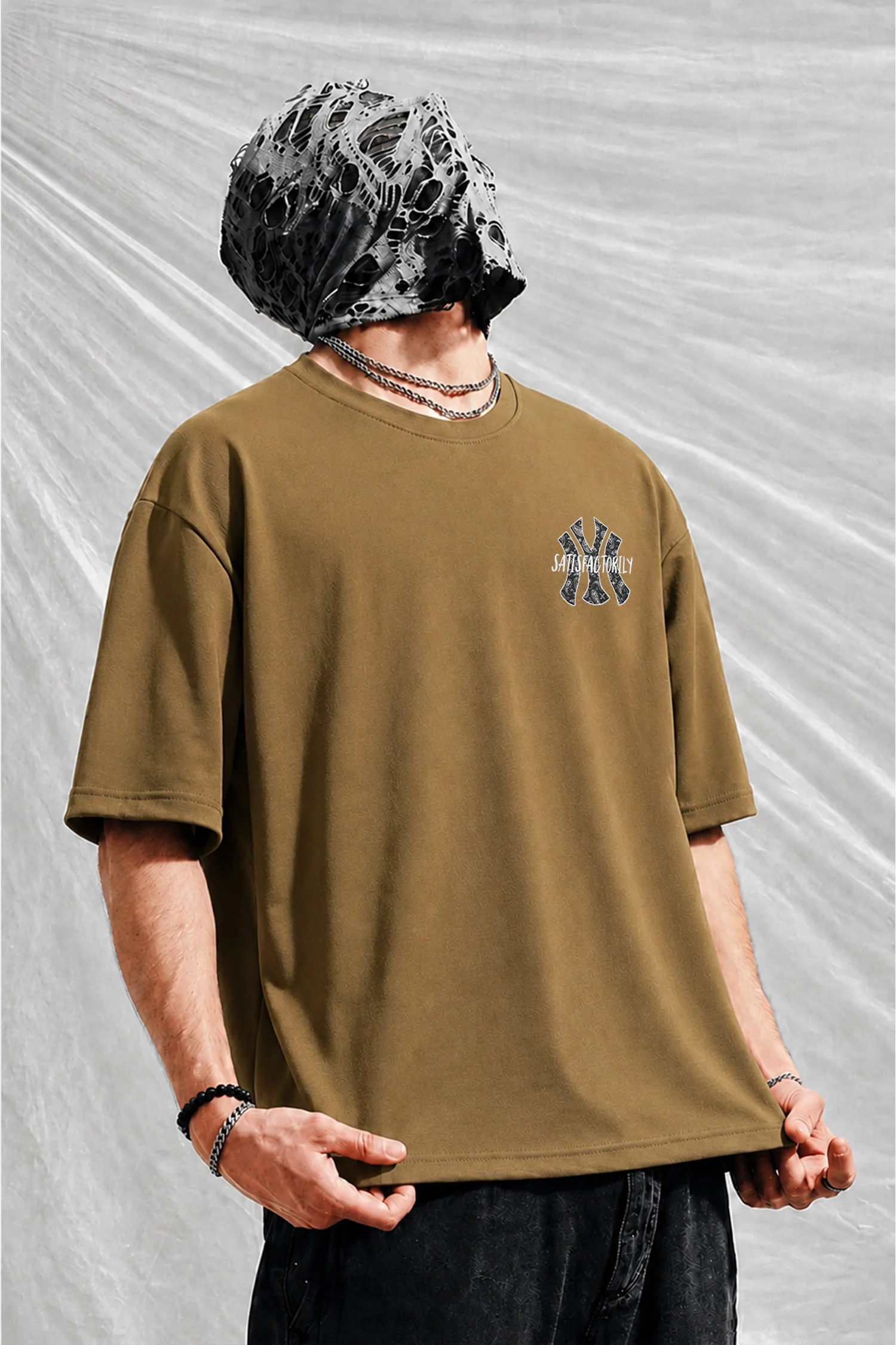 Turbo New Era Satisfactorily Graphic Oversize Men's Tee In Sand Brown - Image 3