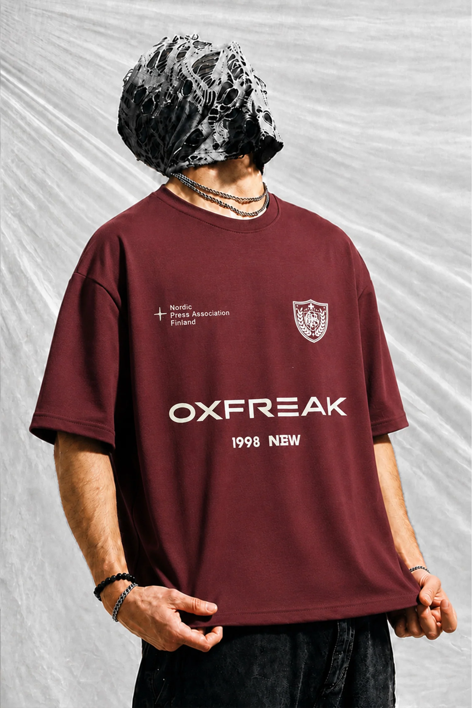 Turbo "Oxfreak Typographic" Oversize Tee in Maroon - Image 3