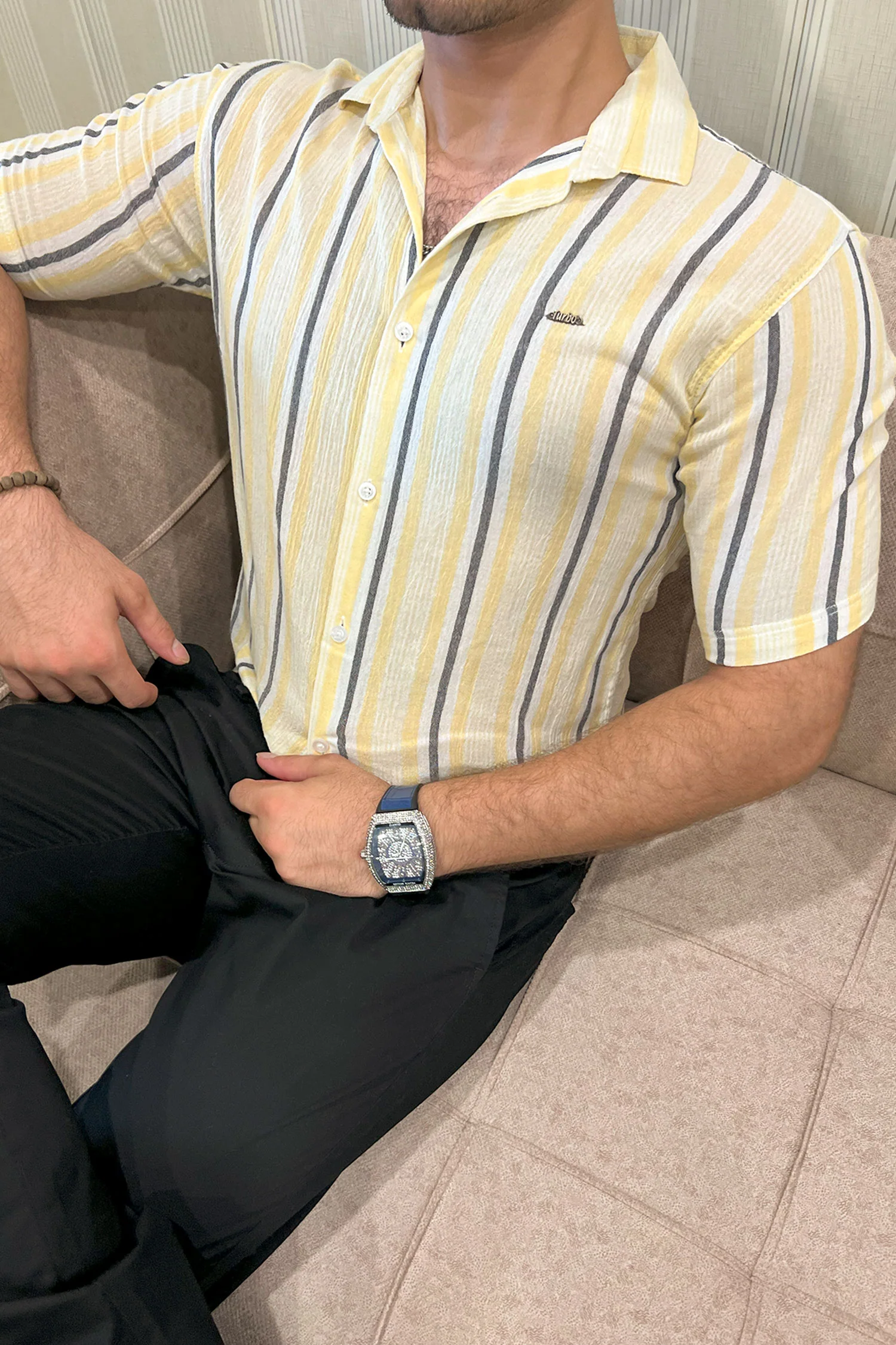Turbo Patterned Lining Style Casual Shirt - Image 3