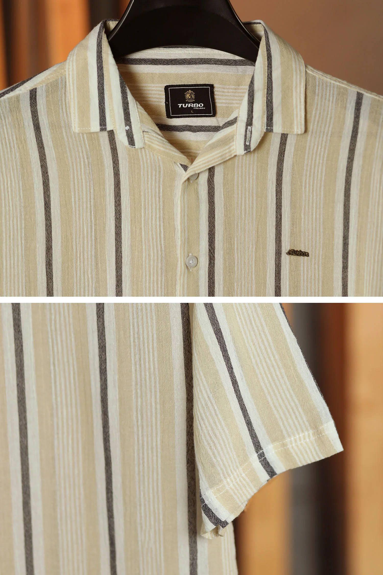 Turbo Patterned Lining Style Casual Shirt In Beige - Image 3
