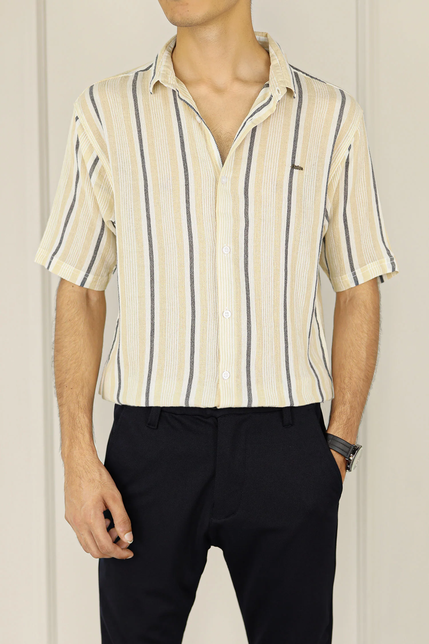 Turbo Patterned Lining Style Casual Shirt In Beige - Image 3