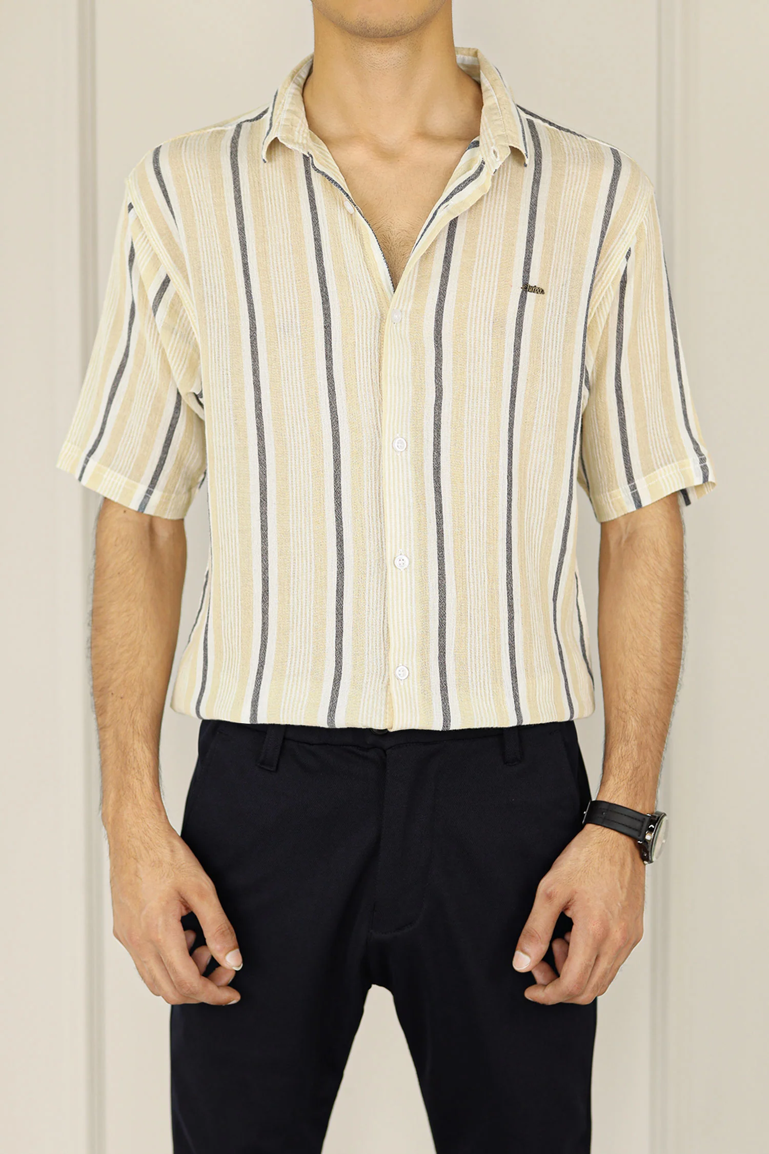 Turbo Patterned Lining Style Casual Shirt In Beige - Image 4