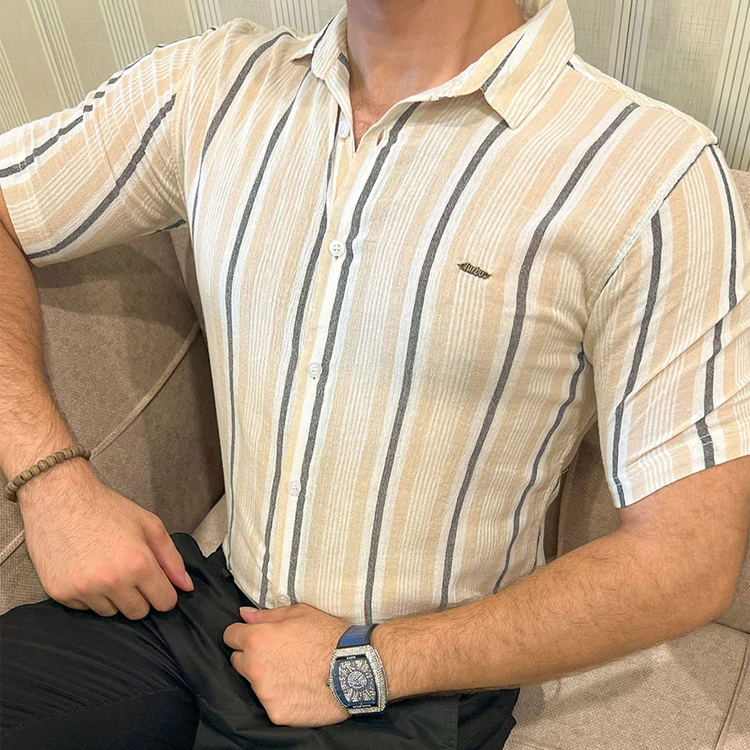 Turbo Patterned Lining Style Casual Shirt In Beige - Image 3