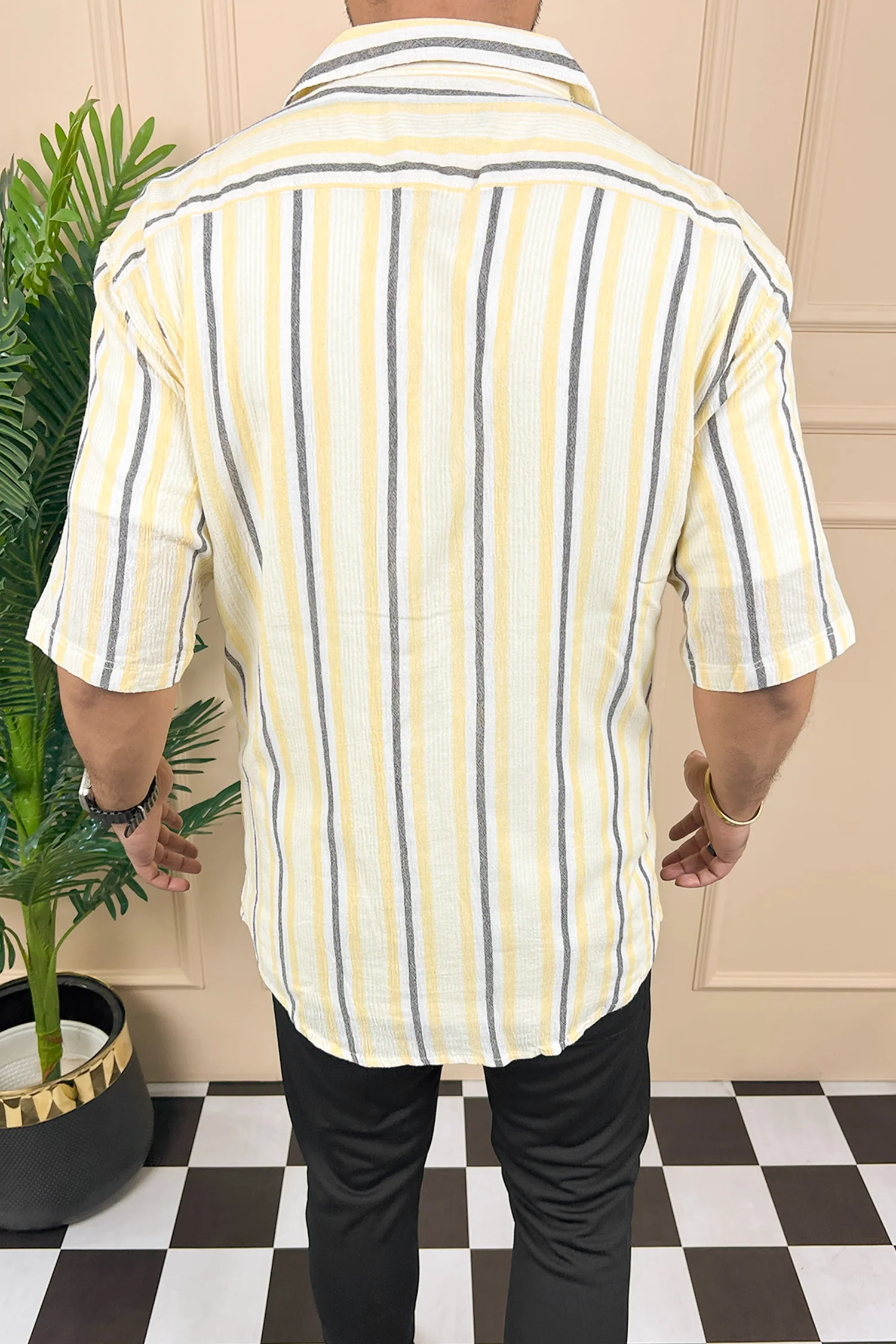 Turbo Patterned Lining Style Casual Shirt In Lemon - Image 4