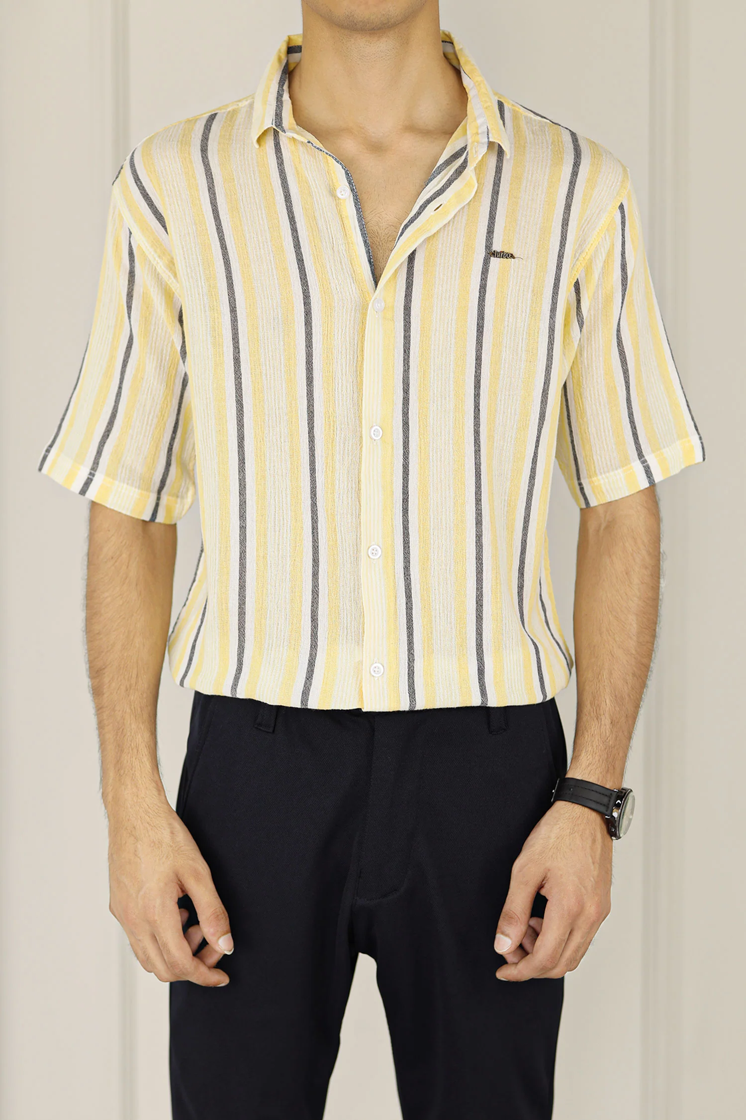 Turbo Patterned Lining Style Casual Shirt In Lemon - Image 4