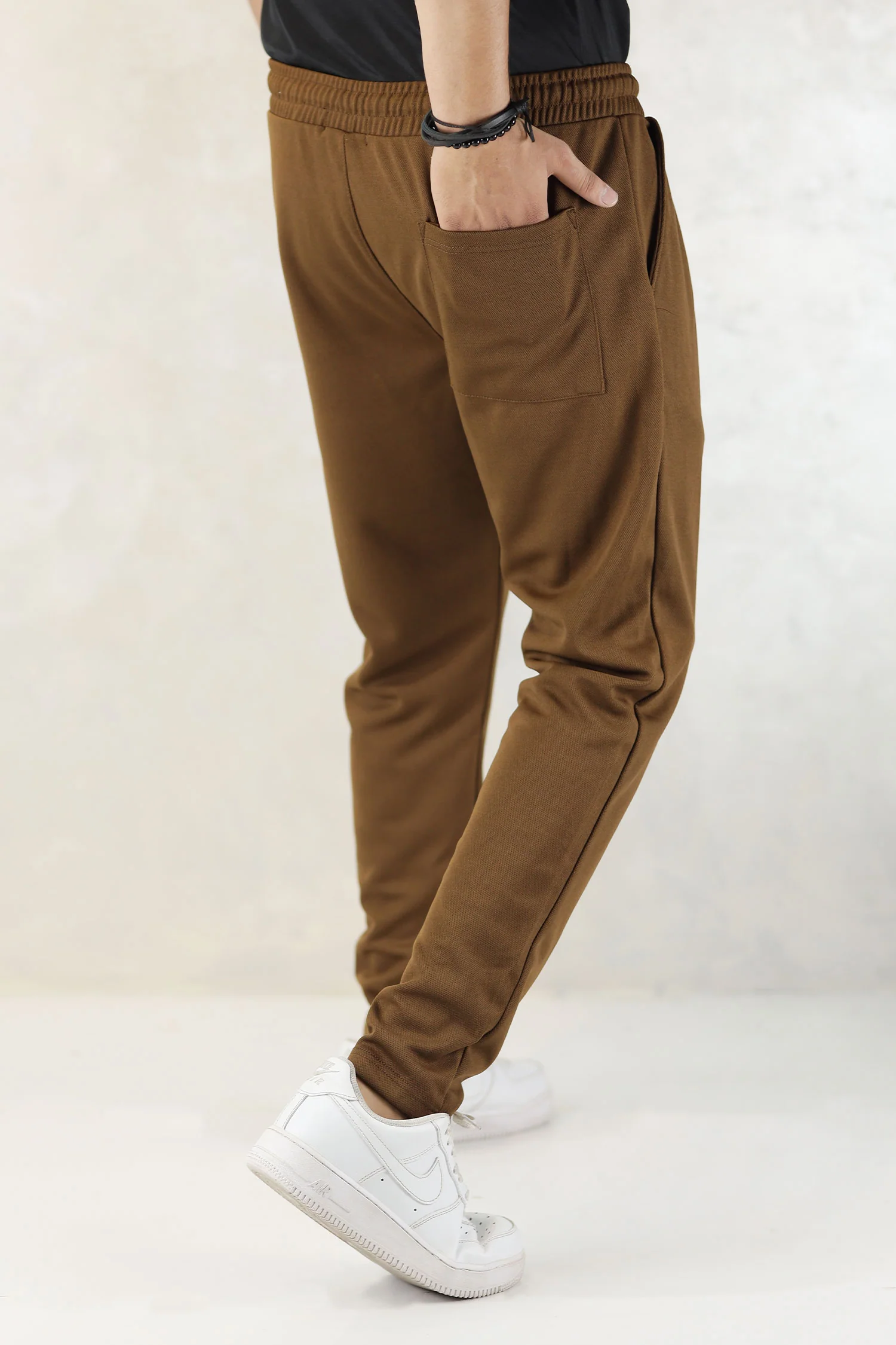 Turbo Pique Textured Double Plate SlimFit Trouser In Brown - Image 4