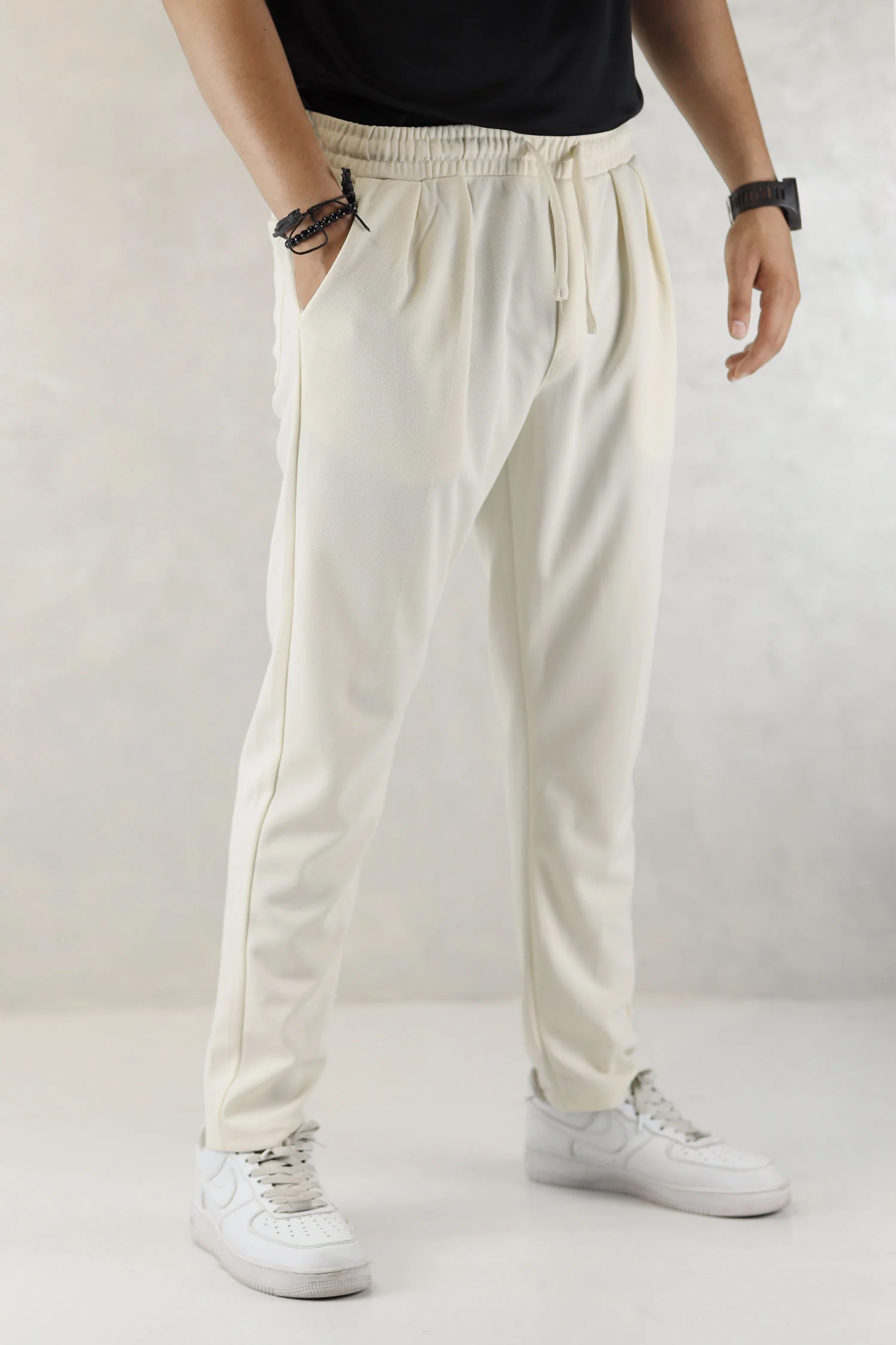Turbo Pique Textured Double Plate SlimFit Trouser In Off White - Image 3