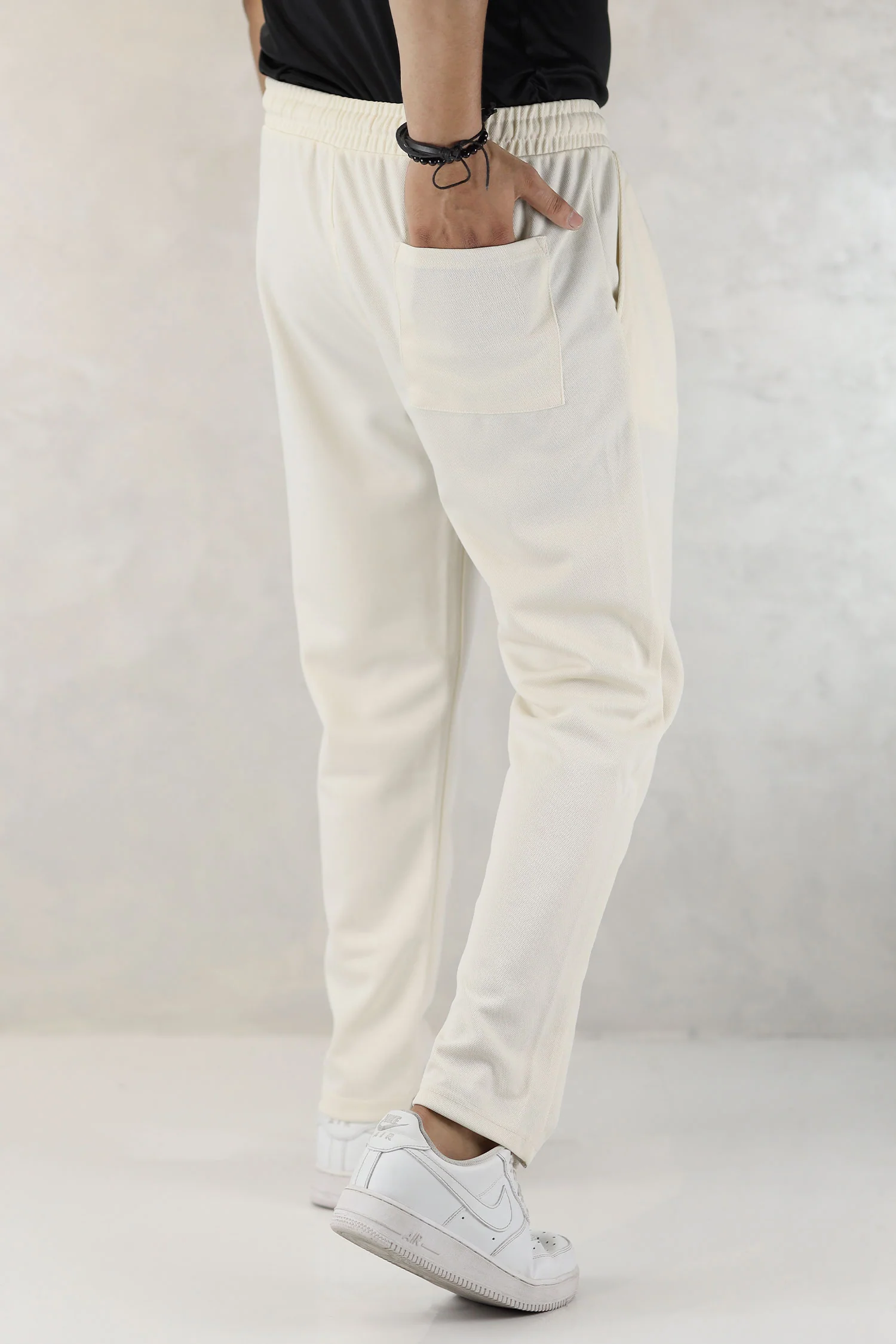 Turbo Pique Textured Double Plate SlimFit Trouser In Off White - Image 4