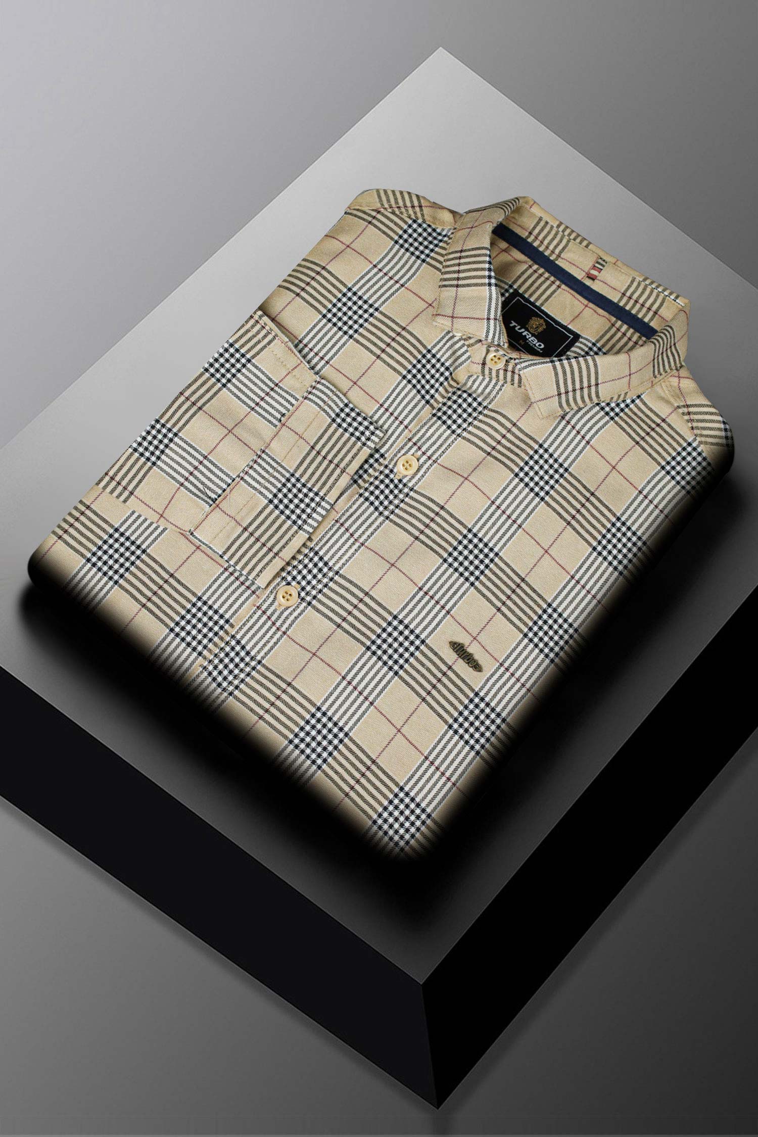 Turbo Plaid Pattern Creation Long Sleeve Cotton Casual Shirt In Light Skin - Image 3