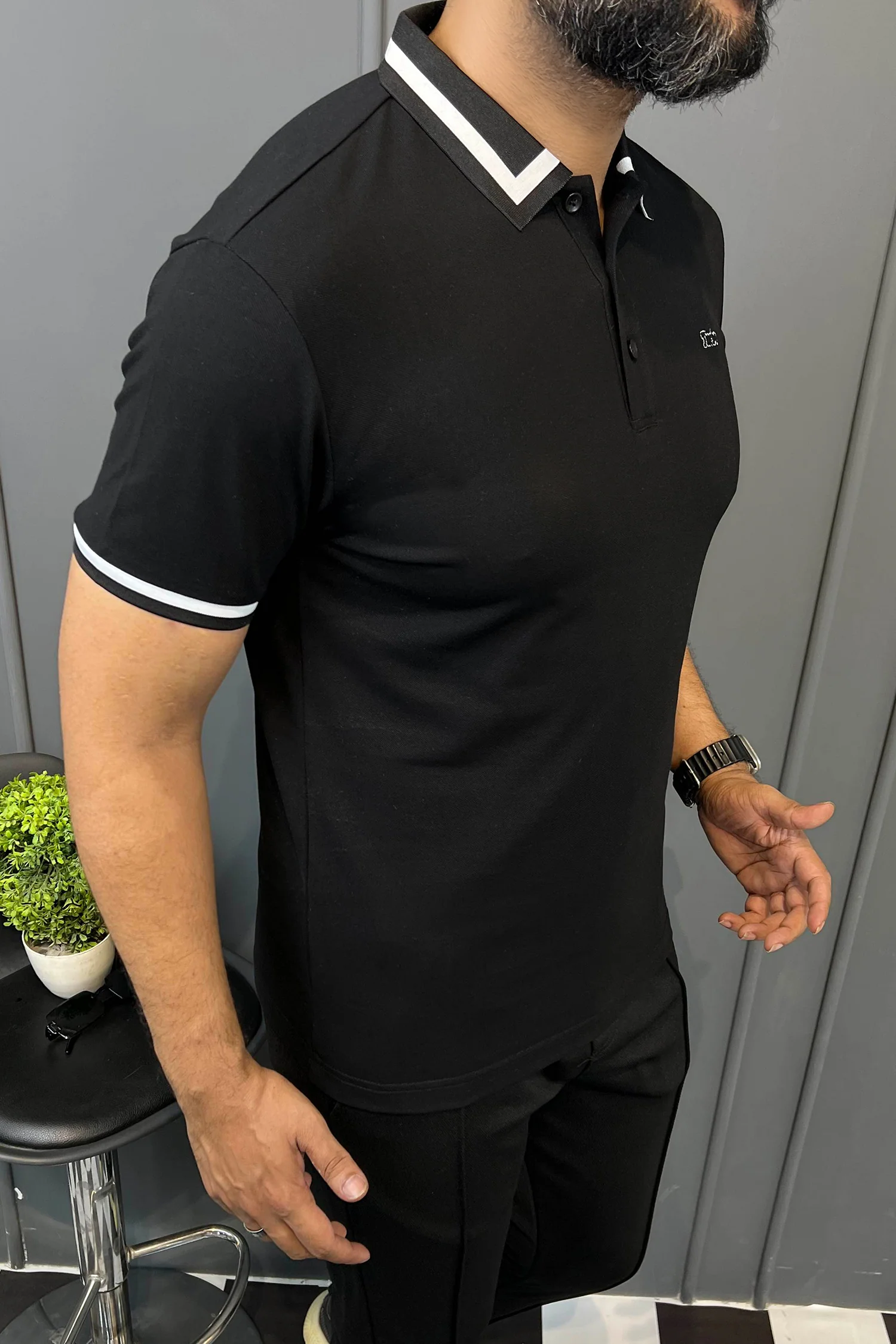 Turbo Polo Pro Grade Tipped Men's Polo Shirt In Black - Image 3
