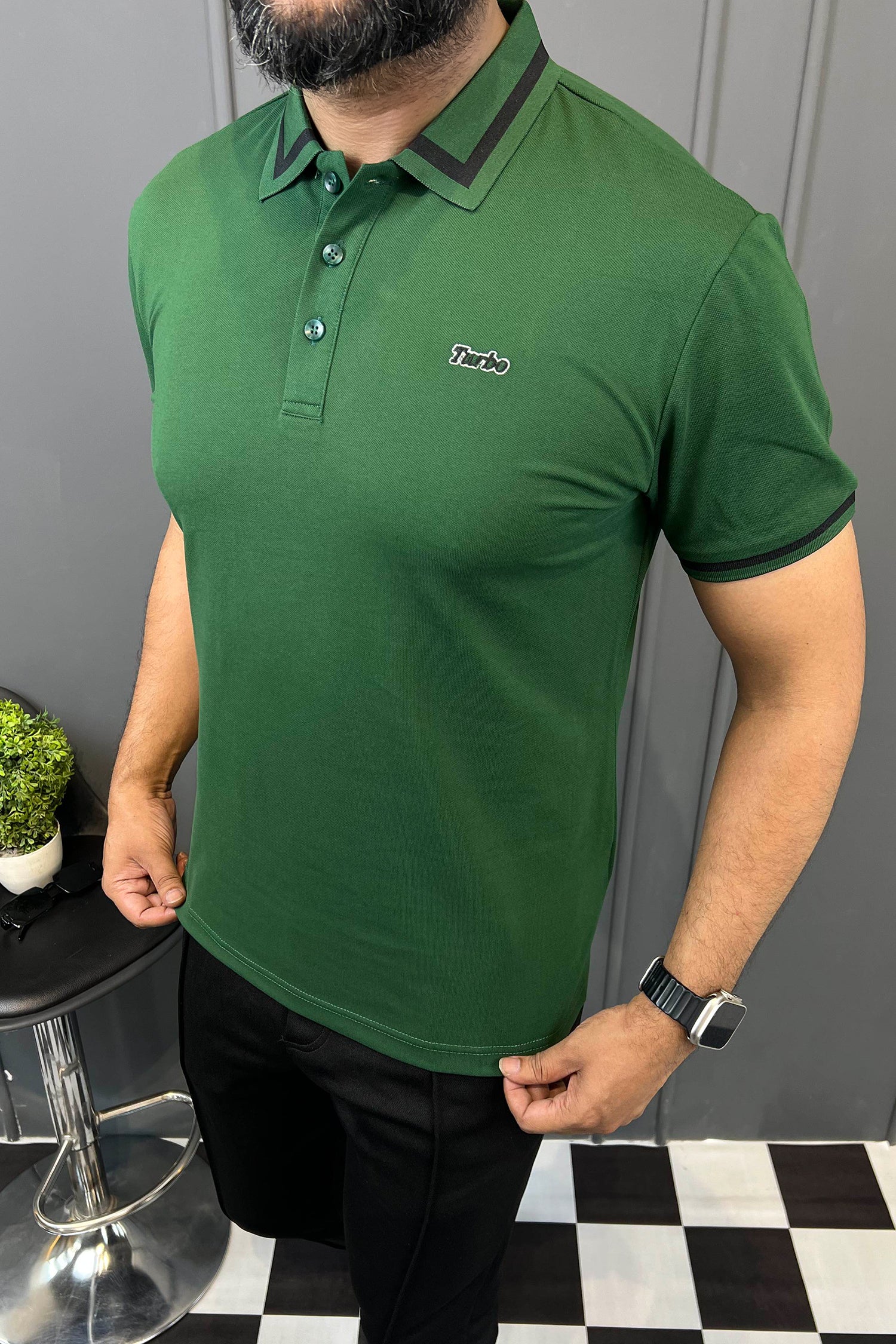 Turbo Polo Pro Grade Tipped Men's Polo Shirt In Green - Image 3