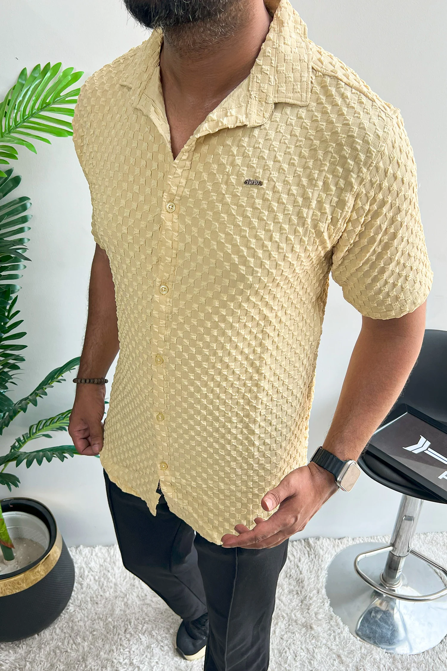 Turbo Popcorn Cuba Waffle Casual Shirt In Lemon - Image 2