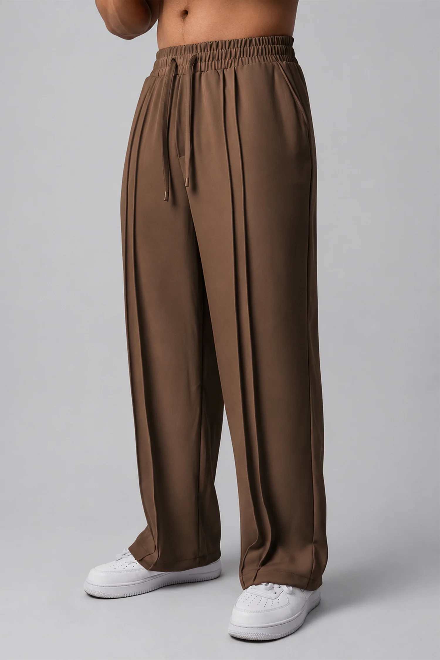 Turbo Poplin Front-Double Line Trouser In Dark Brown