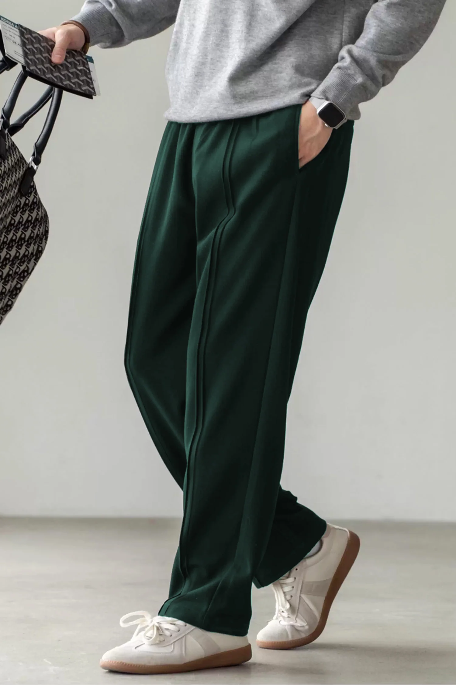 Turbo Poplin Front-Double Line Trouser In Dark Green - Image 2