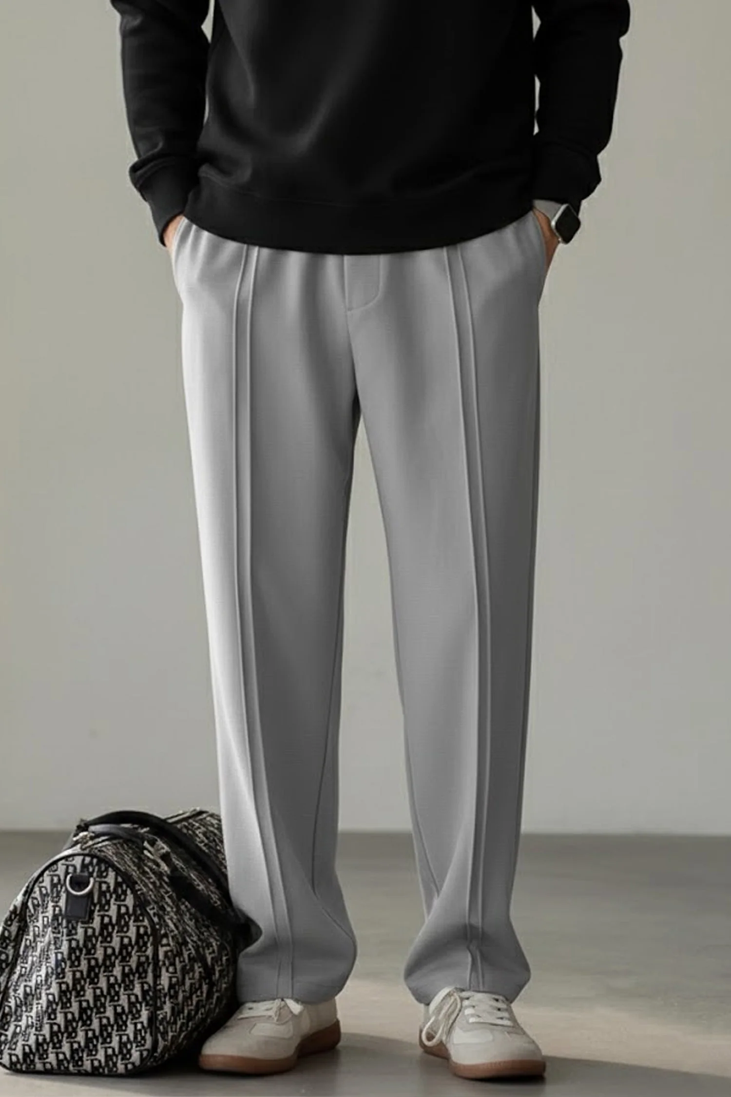 Turbo Poplin Front-Double Line Trouser In  Gray - Image 2
