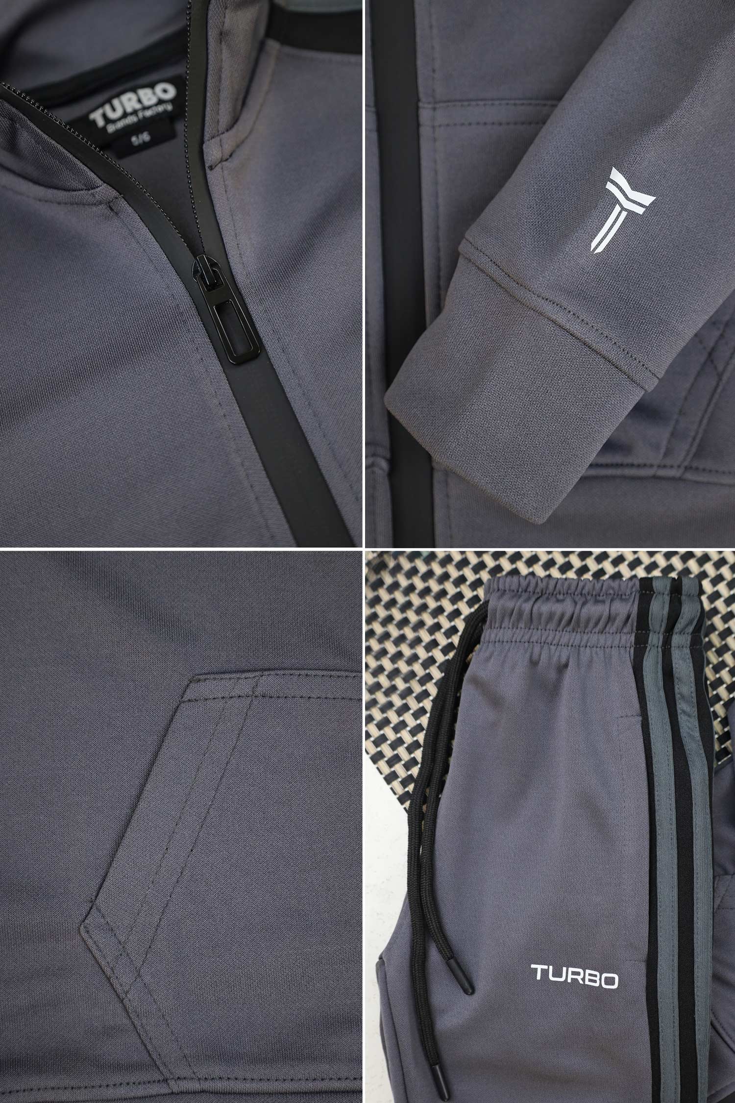 Turbo Premium Boys Younger Kids Tracksuit In Dark Grey - Image 3