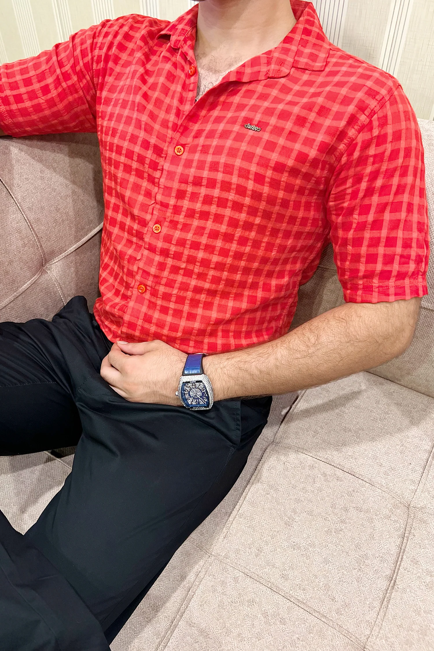 Turbo Premium Lightweight Half Sleeve Casual Shirt In Red - Image 5