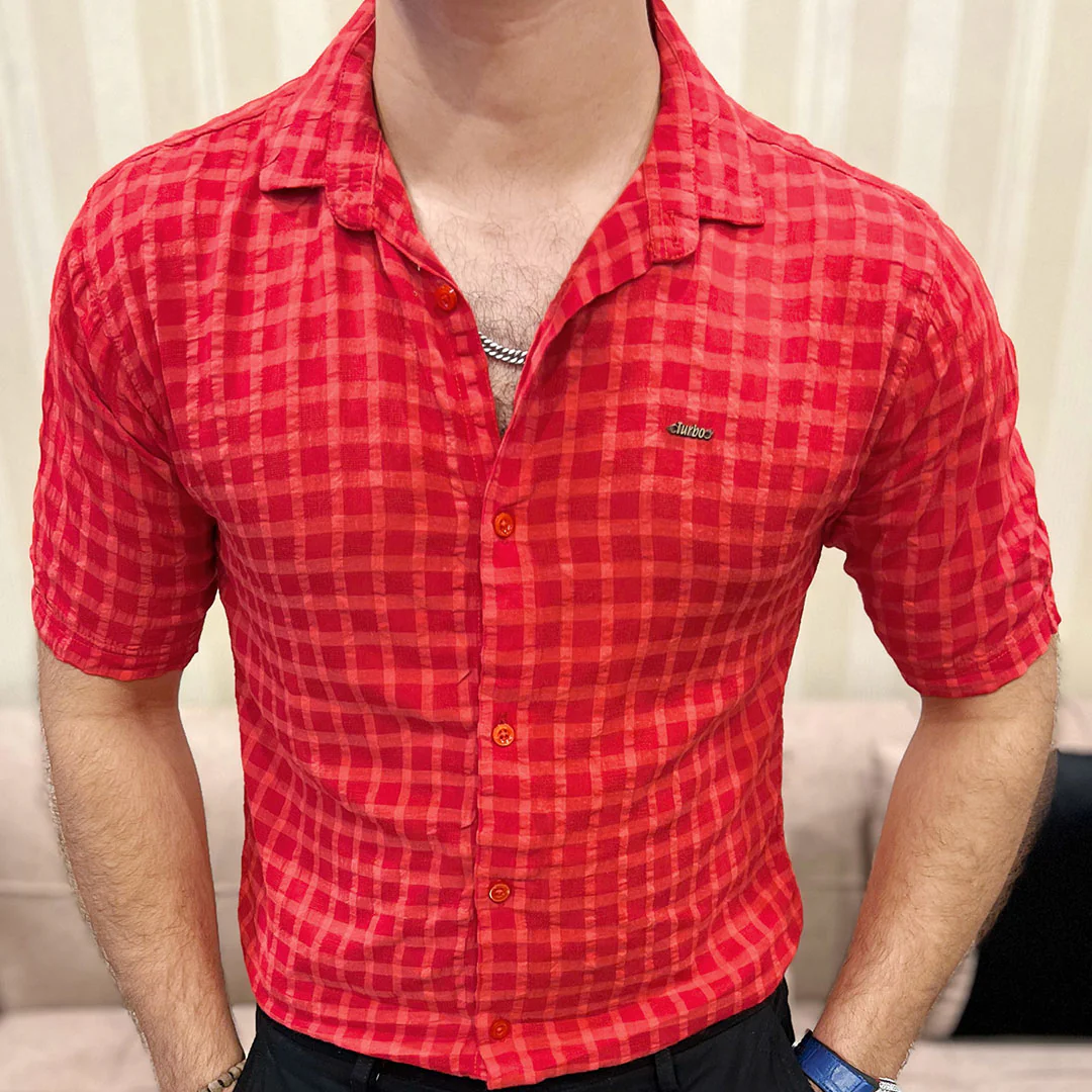 Turbo Premium Lightweight Half Sleeve Casual Shirt In Red - Image 5