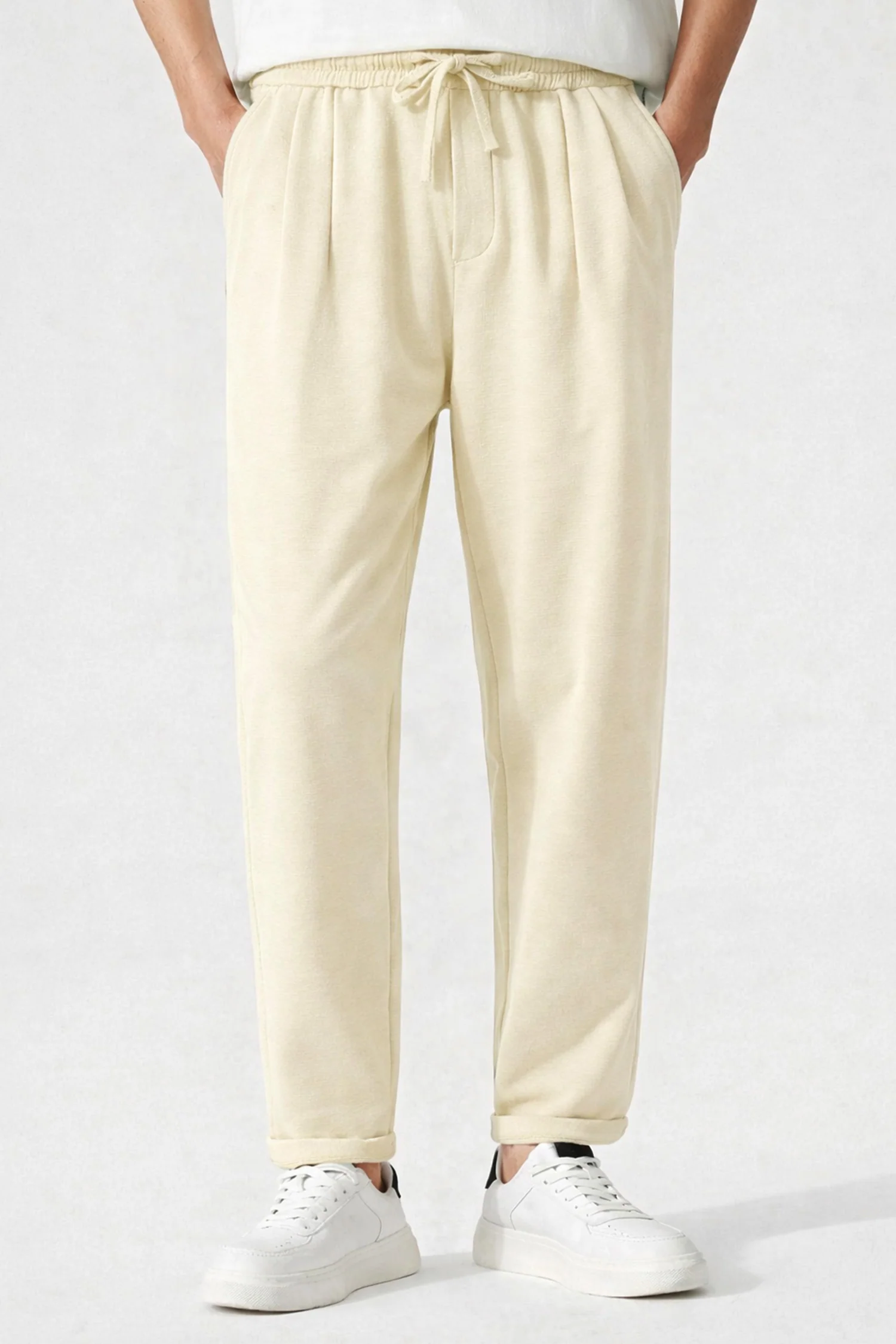 Turbo ProForm Waffle Texture Slim Fit Trouser In Off White - Image 2
