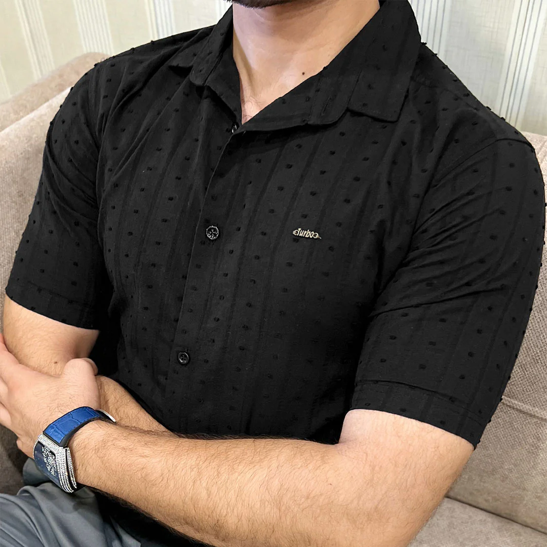 Turbo Puff Clasic Thread Casual Shirt In Black