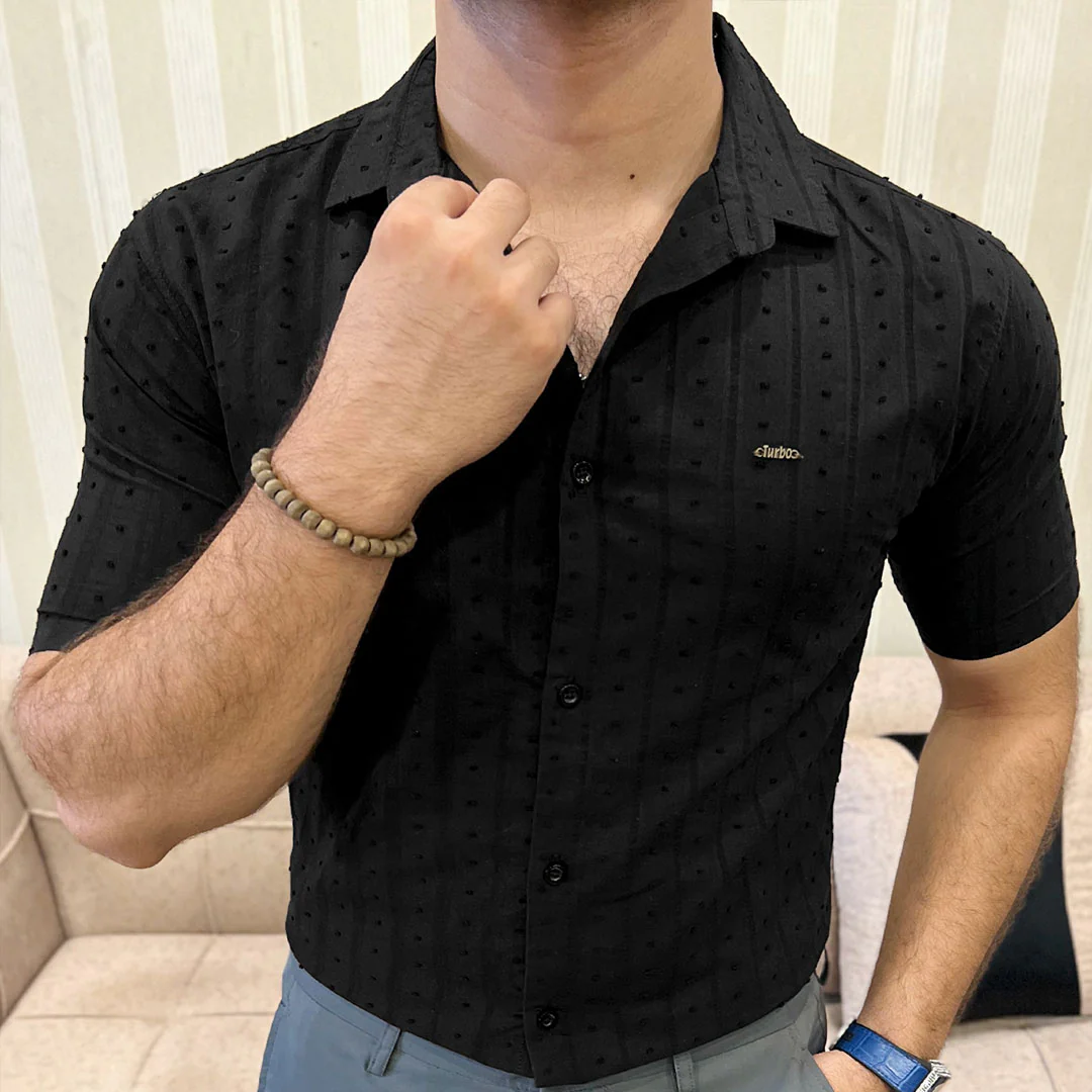 Turbo Puff Clasic Thread Casual Shirt In Black - Image 2