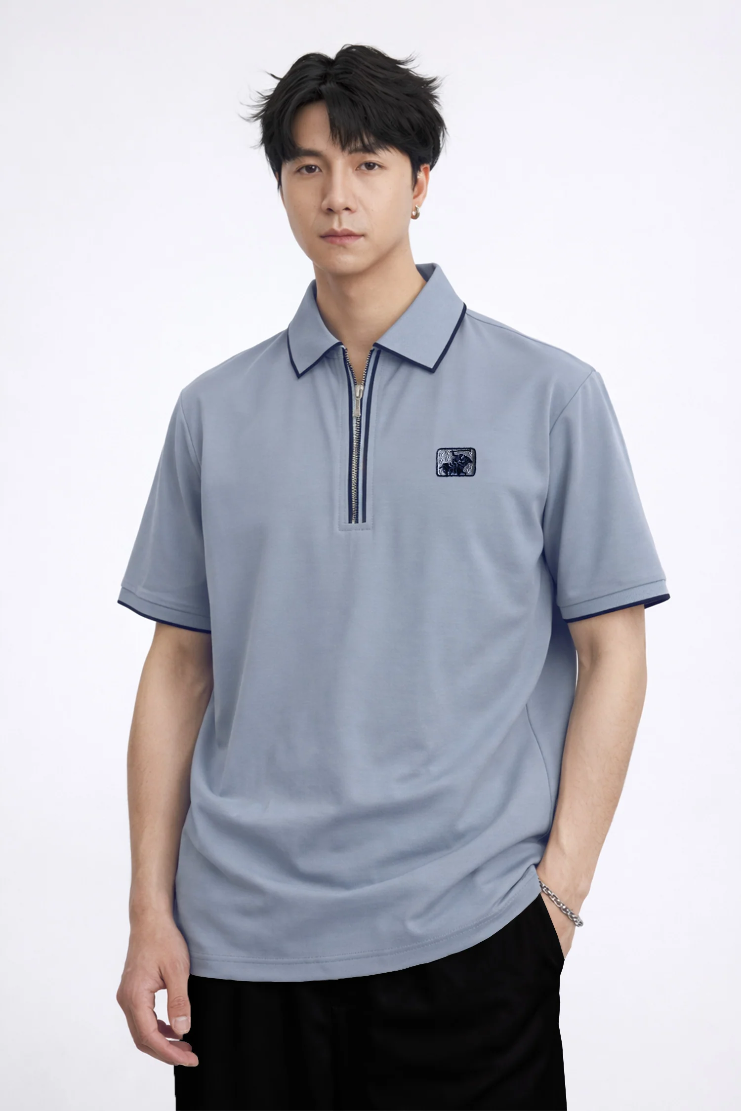Turbo Quality Club Zipper Men's Polo Shirt Light Blue