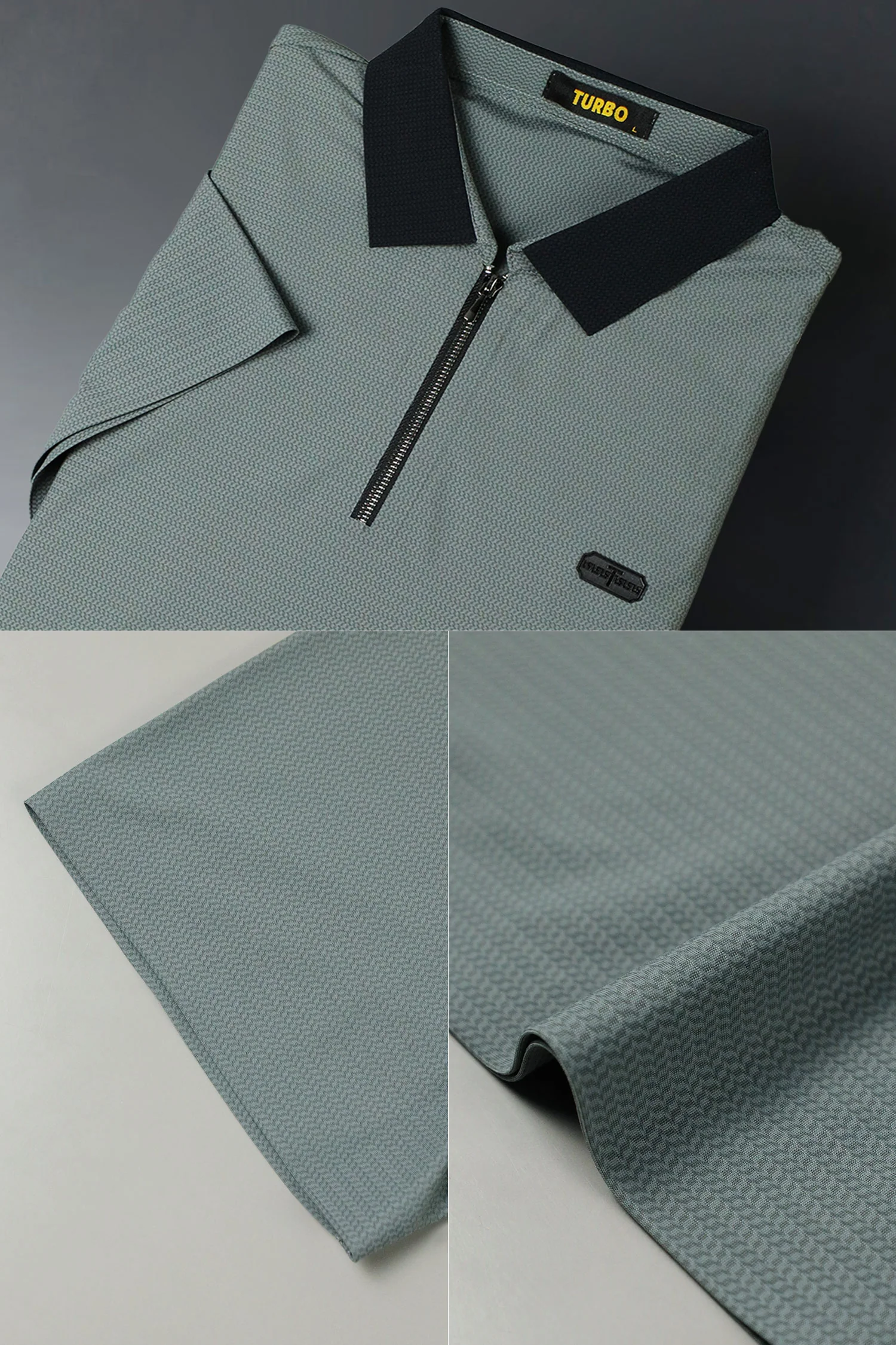 Turbo Quarter Zipper Design Polo Men's T-Shirt - Image 6