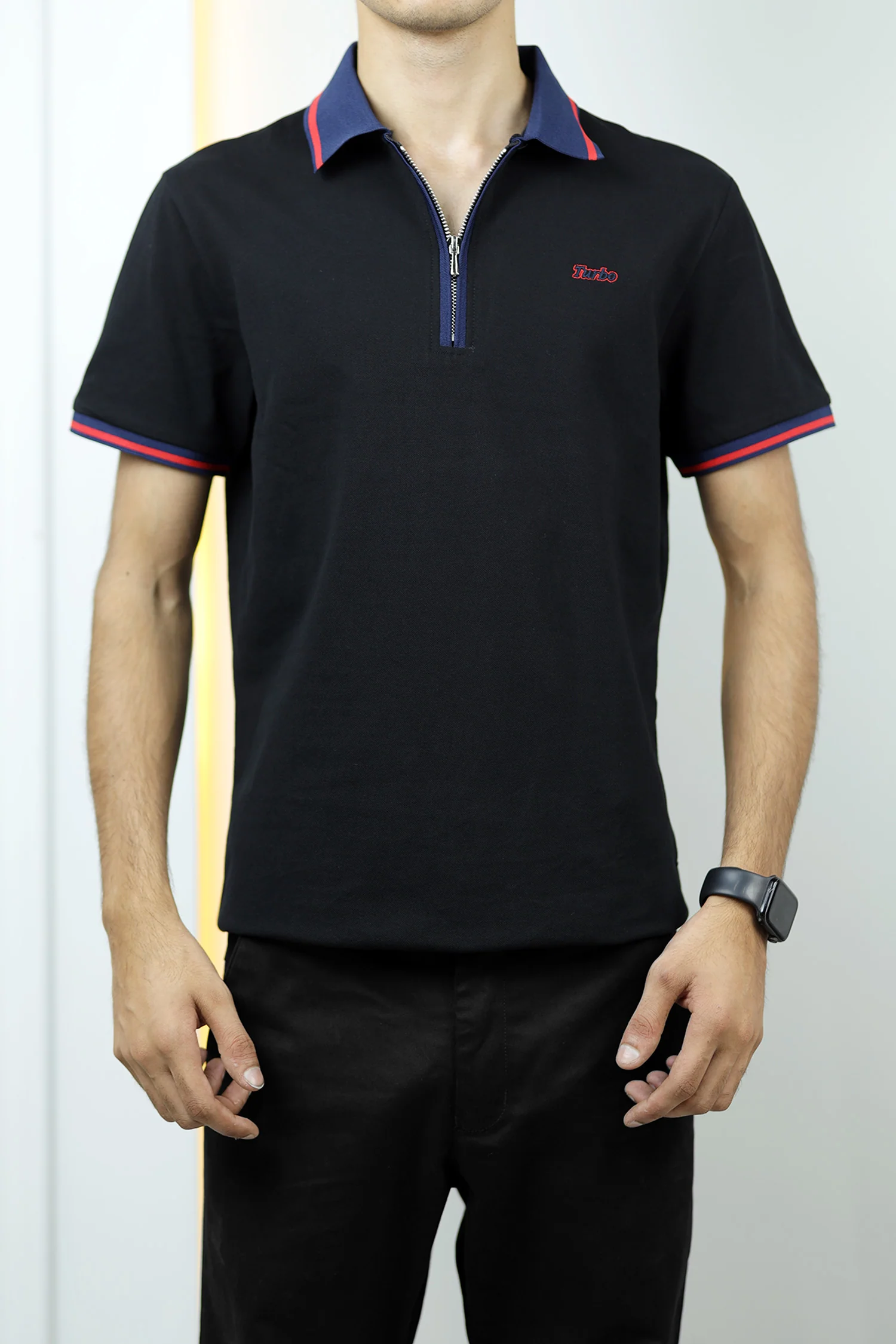 Turbo Record Zip Collar-Block Men's Polo Shirt - Image 3