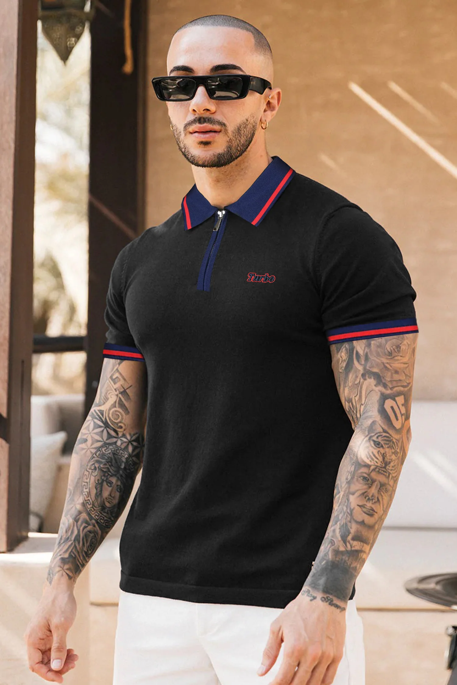 Turbo Record Zip Collar-Block Men's Polo Shirt - Image 5