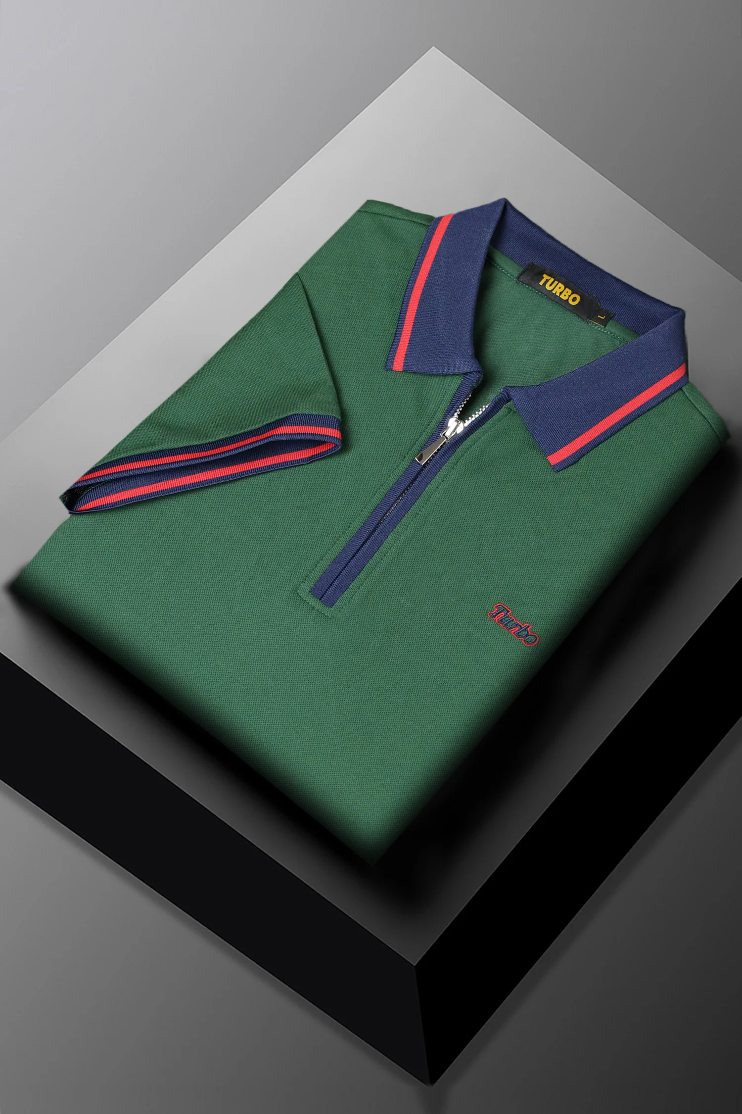 Turbo Record Zip Collar-Block Men's Polo Shirt - Image 4