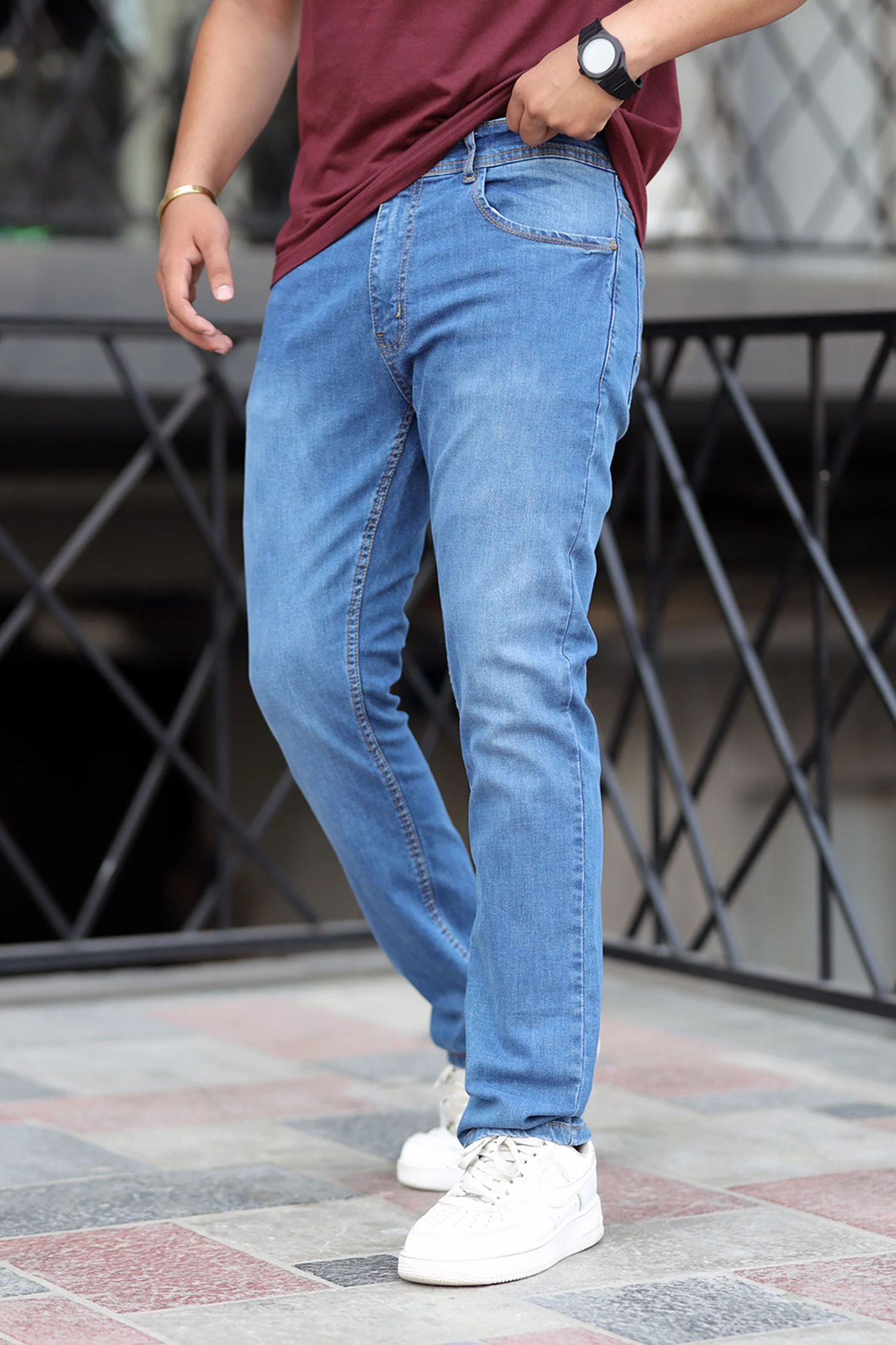 Turbo Refined-Cut Slim Taper Jeans In Mid Blue
