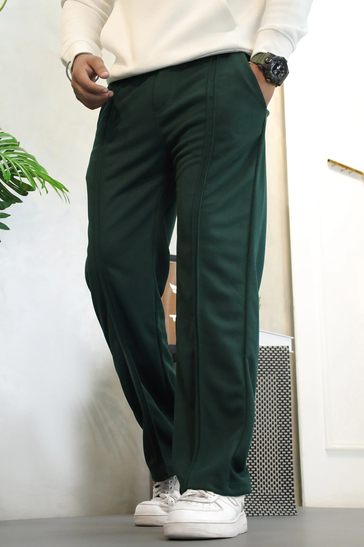 Turbo Poplin Front-Double Line Trouser In Dark Green