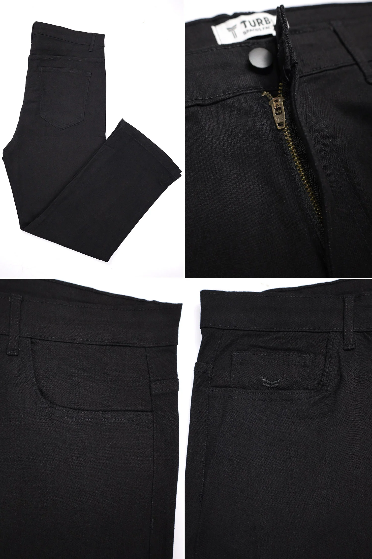 Turbo Solid Shaped Denim Baggy Jeans In Black - Image 3