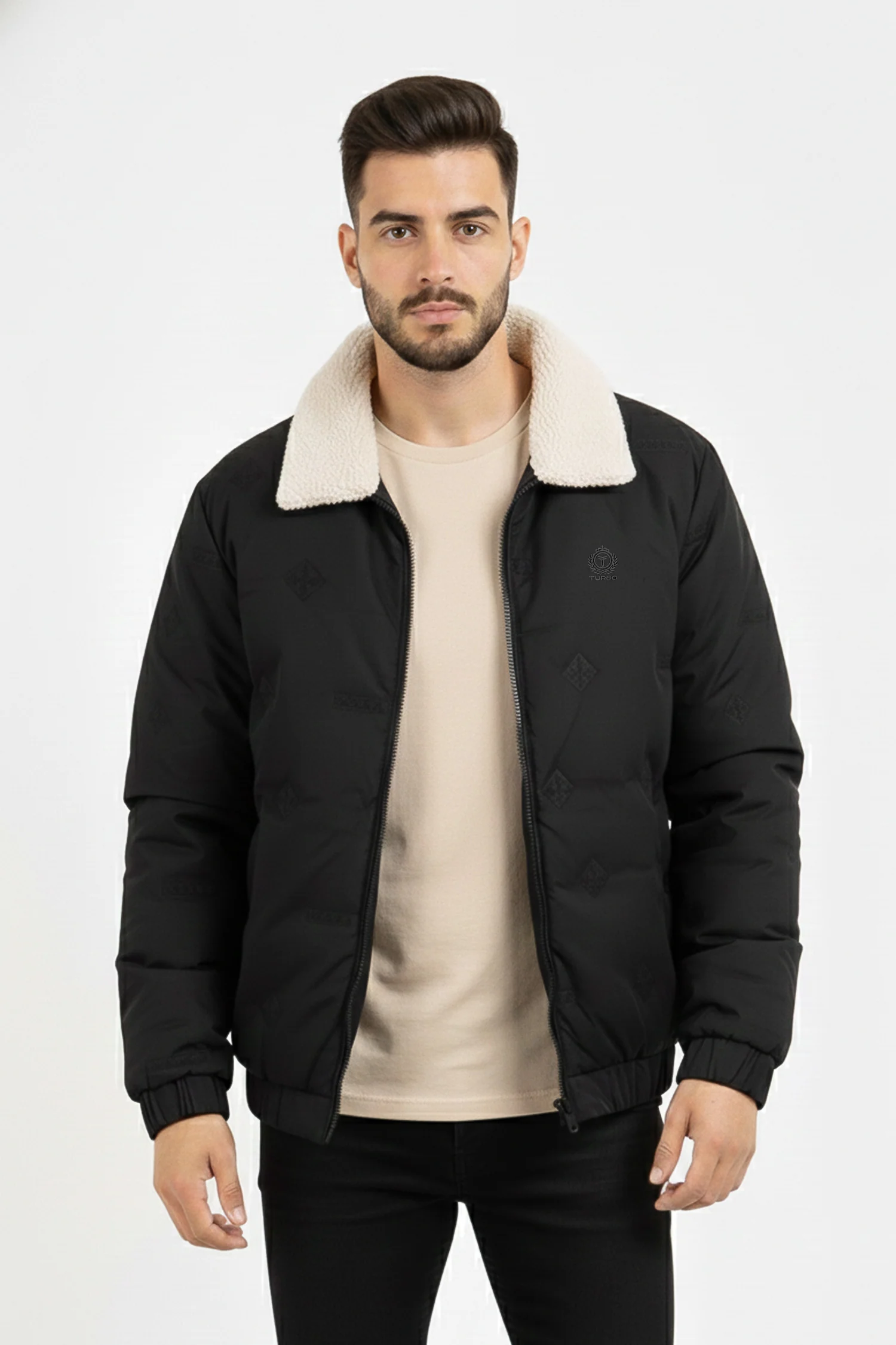 Synthetic Sherpa Collar Men's Imported Puffer Jacket - Image 8